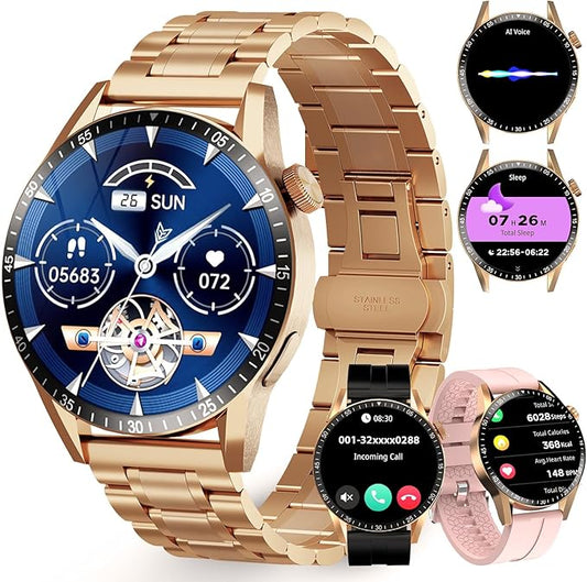 Smart Watch for Men with Answer/Make Calls, 1.39" HD Always Display Fitness Tracker Watch with Waterproof 190+Sports Modes Health Monitor Sleep Monitor for iOS Android (Golden)