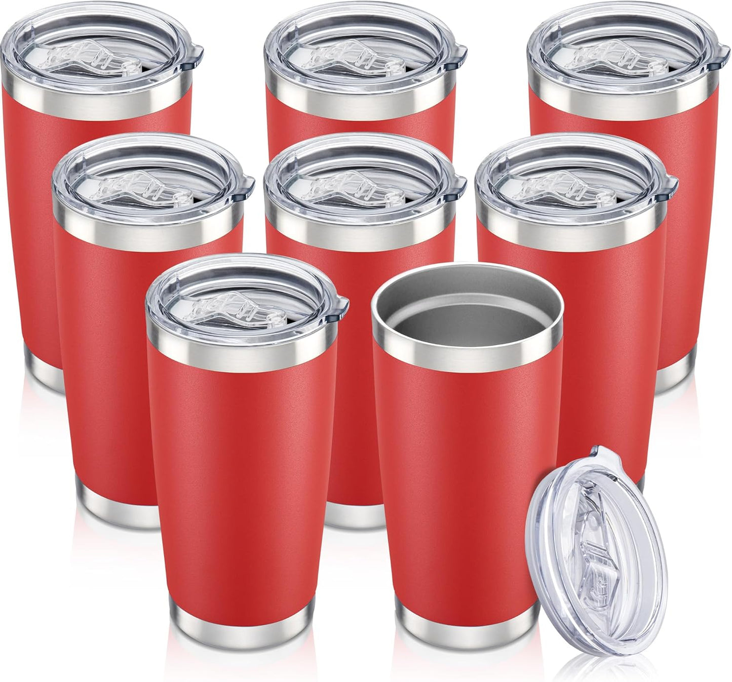 20 oz Tumbler with Lid Stainless Steel Insulated Tumblers Bulk Double Wall Vacuum Cups Powder Coated Travel Mug Keep Drink Cold and Hot, Wine Red, 8 Pack