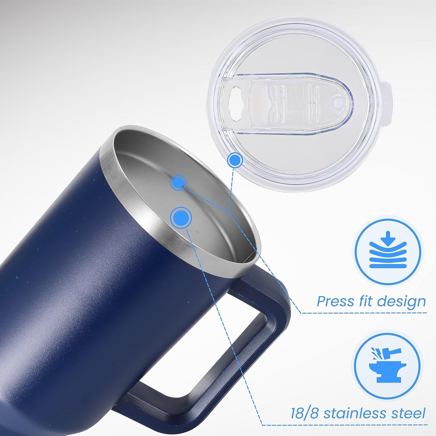 DOMICARE 40 oz Tumbler with Handle and Straw, Stainless Steel Tumbler with Lid and Straw, Reusable Vacuum Insulated Cup, Travel Coffee Mug, Navy Blue, 1Pack