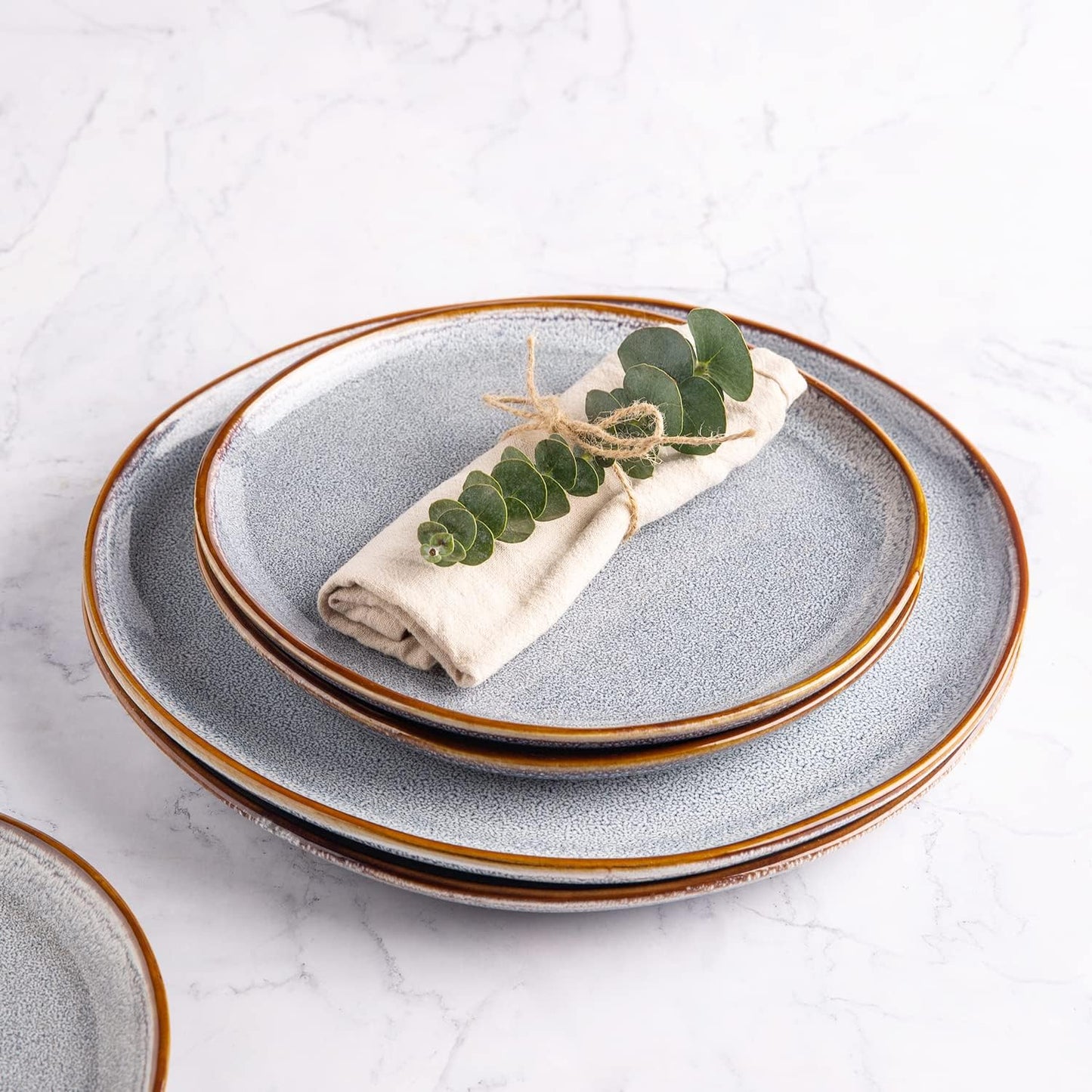 AmorArc Ceramic Dinner Plates Set of 4, 10.5 Inch Handmade Reactive Glaze Stoneware Plates, Large Rustic Shape Dinnerware Dish Set for Kitchen, Microwave & Dishwasher Safe, Scratch Resistant - Blue