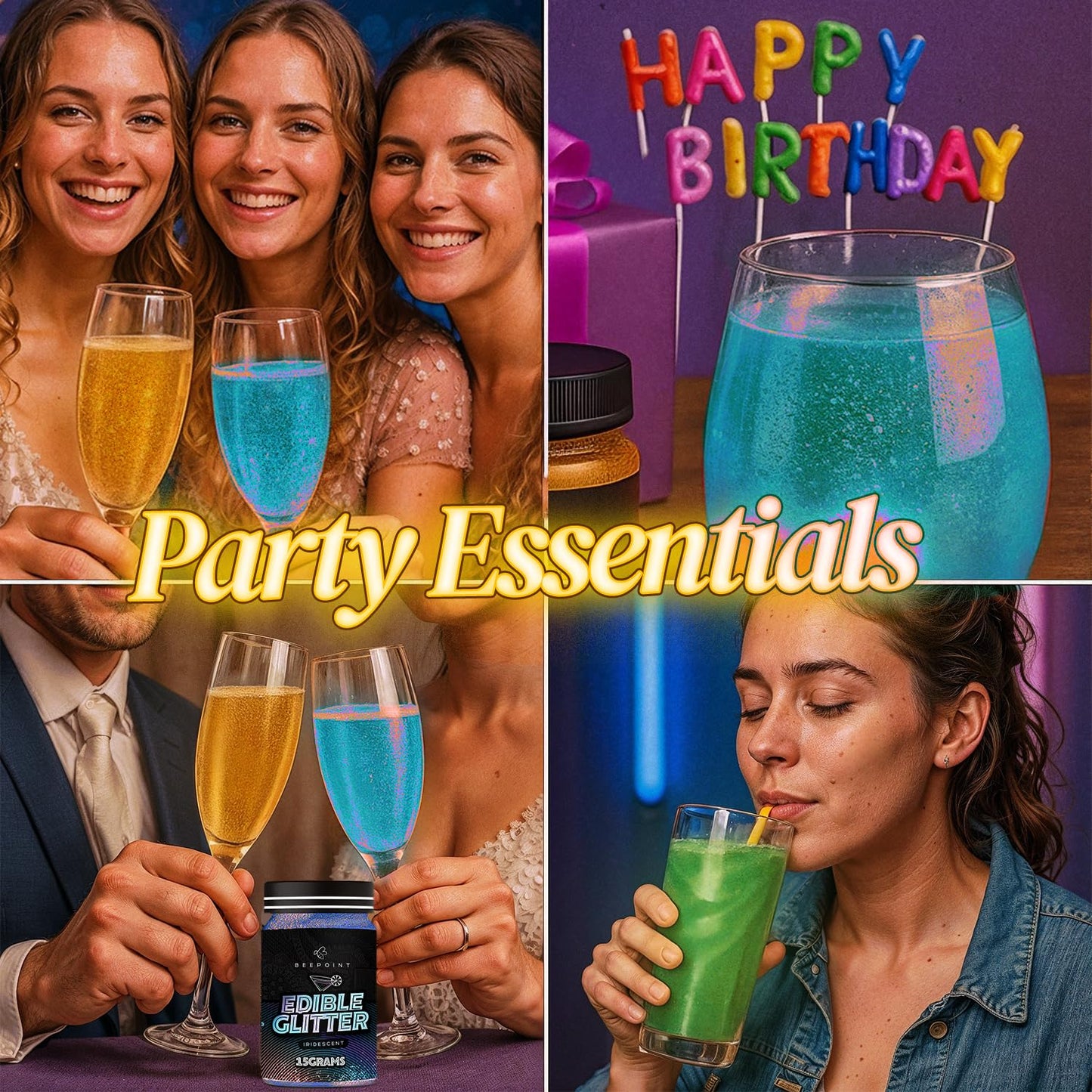 BeePoint Iridescent Edible Glitter for Drinks 15g - Food Grade, Vibrant Color Shimmer Powdered Dust for Drinks, Cocktails, Cake Decorating, Baking, Chocolates, Candy, Sweets, & Cookies - Vegan & Gluten Free