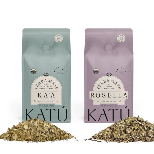 Katú Ka’a + Rosella Yerba Mate Tea – Variety 2-Pack (1 x Ka’a + 1 x Rosella, 500g Each) – Organic Loose-Leaf Blend with Hibiscus, Peppermint & Stevia – 1kg Total
