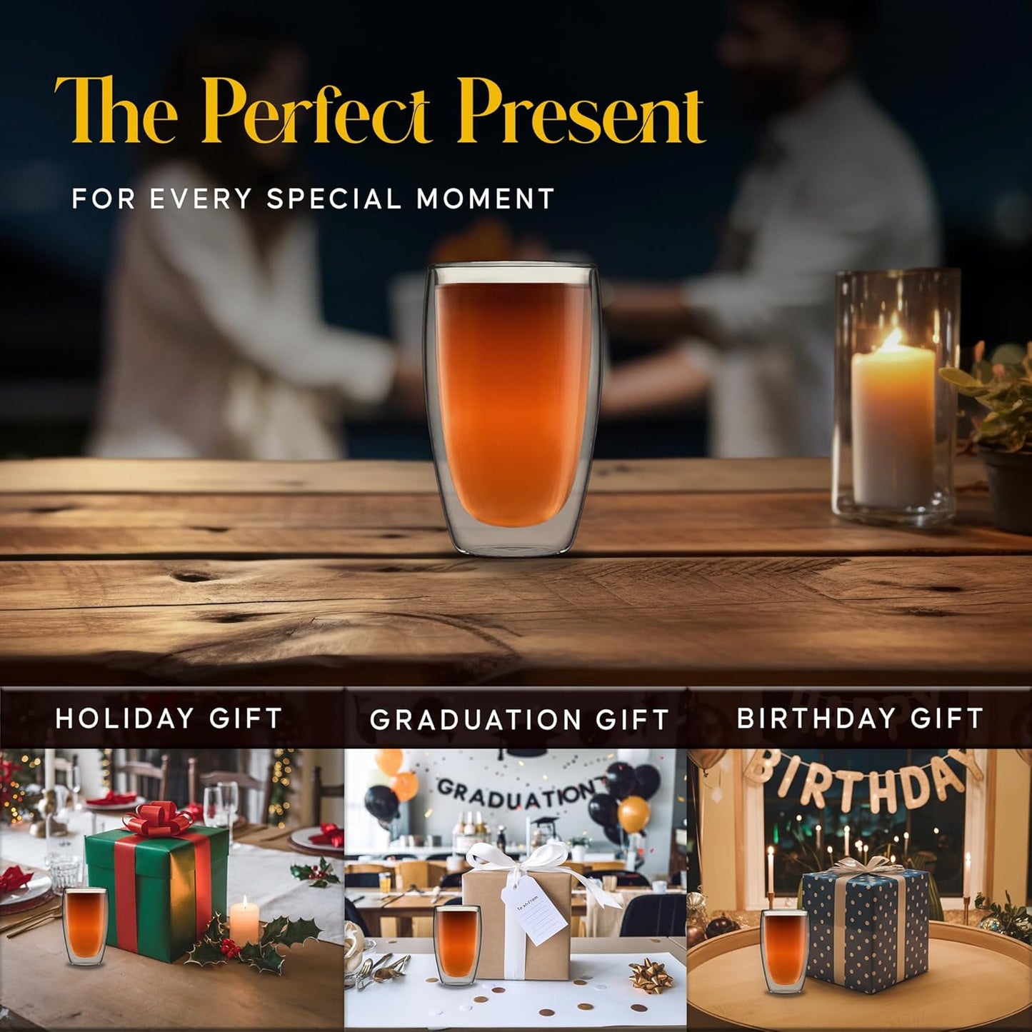 Kitchables Double Walled Glass Coffee Mugs Set of 2, 15oz Insulated Glass Coffee Mugs for Cappuccino, Latte, Tea, Espresso - Latte Cup - Tazas Para Cafe