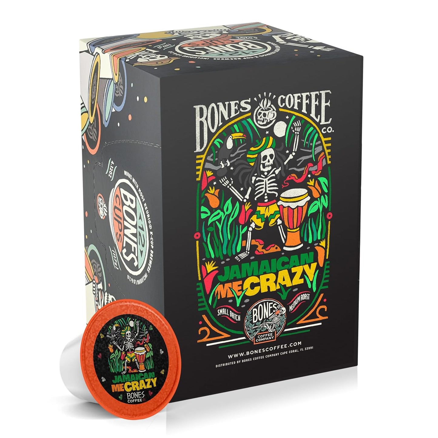 Bones Coffee Company Flavored Coffee Bones Cups Jamaican Me Crazy Flavored Pods | 12ct Single-Serve Coffee Pods Compatible with Keurig 1.0 & 2.0 Keurig Coffee Maker