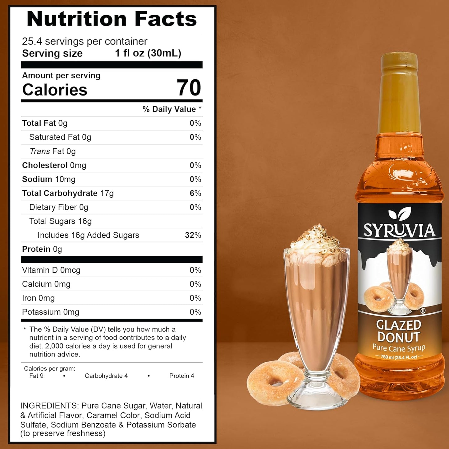 Syruvia Glazed Donut & Butter Pecan Coffee Syrup - 25.4 fl oz Premium Coffee Flavoring Syrup. No Coloring, Kosher, and Gluten-Free. Perfect for Drinks, Sodas, Shakes, Desserts, & More.