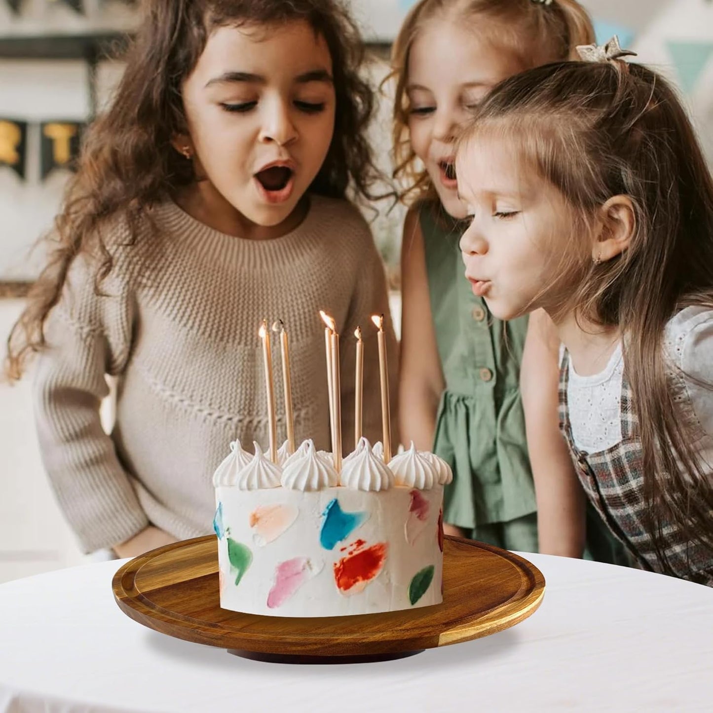 Rotating-Wood-Cake-Stand With Acrylic Dome Lid, Round Wooden Cake Holder Plate With Cover, 2-in-1 Dessert Table Display Set For Party, Charcuterie Board For Cheese, Chips & Dips, Nachos, Fruit Platter