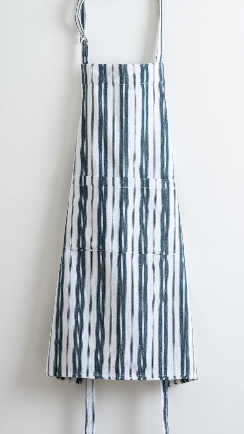 1 Oven Mitt, 1 PotHolder & 1 Kitchen Apron Set - Durable Heat Resistant Gloves - Thick Mittens for Kitchen - Suitable for Cooking, Baking, Grilling – Men & Women – Navy Blue Stripes - Casa De Lan