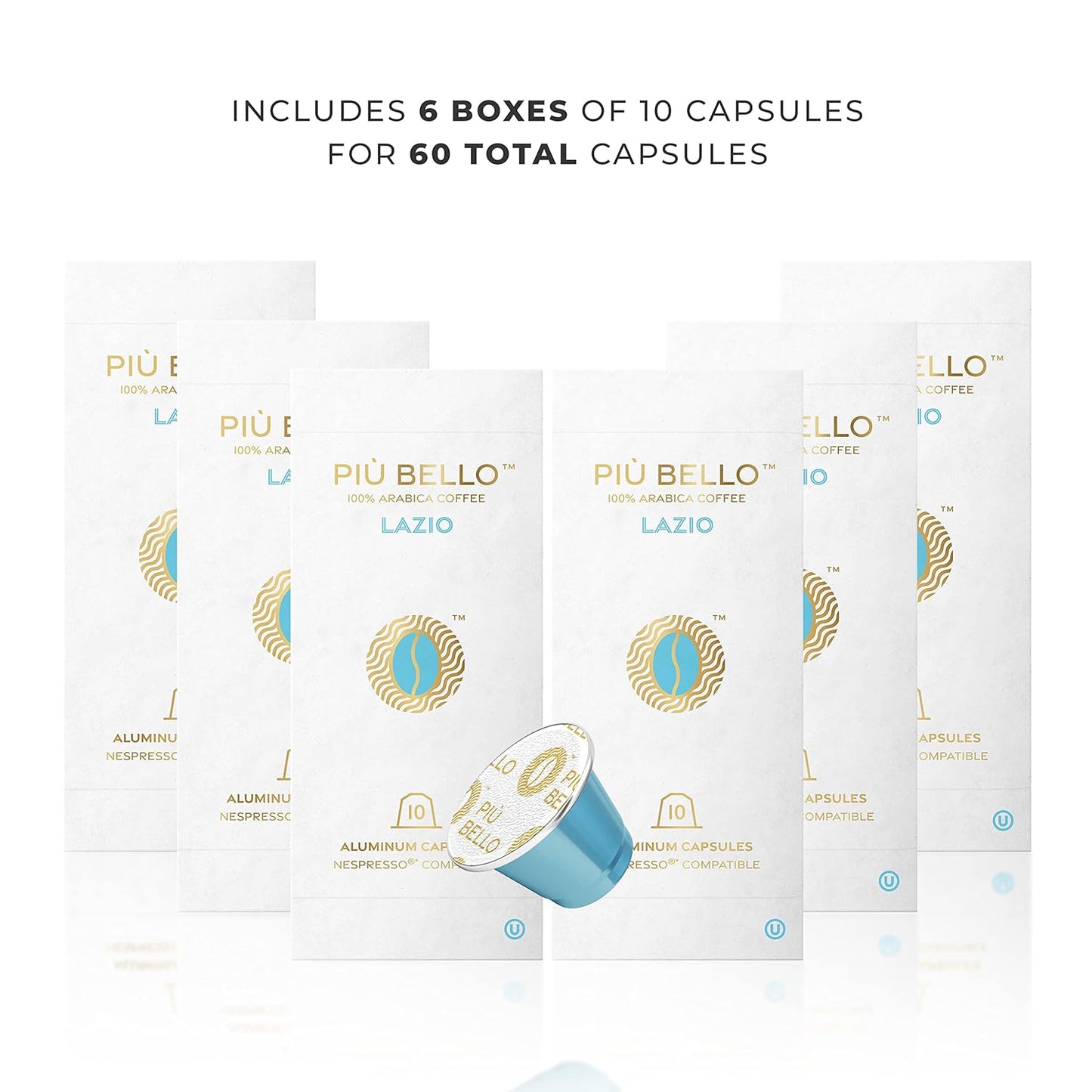 Piu Bello Lazio Espresso Coffee Pods – for Nespresso Original Machines – Compatible Capsules Pack – Rich & Balanced Taste – Strong Italian Espresso Flavor – Kosher Certified (60 Count, Single Flavor)