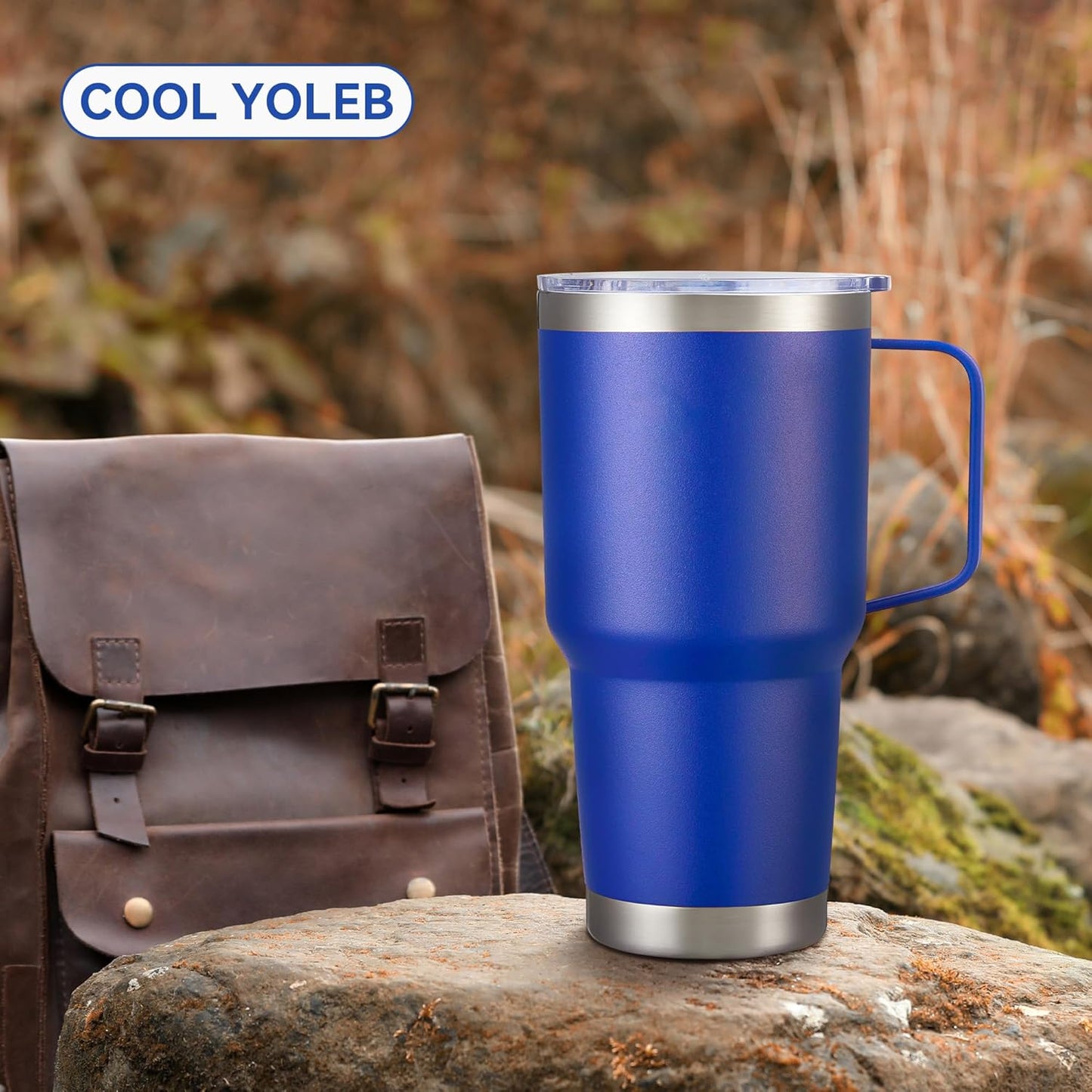 30 oz Tumbler with Handle and Lid, Stainless Steel Tumblers Bulk Double Wall Vacuum Insulated Travel Mug Leak Proof Cup Keep Drinks Cold and Hot Blue, 8 Pack