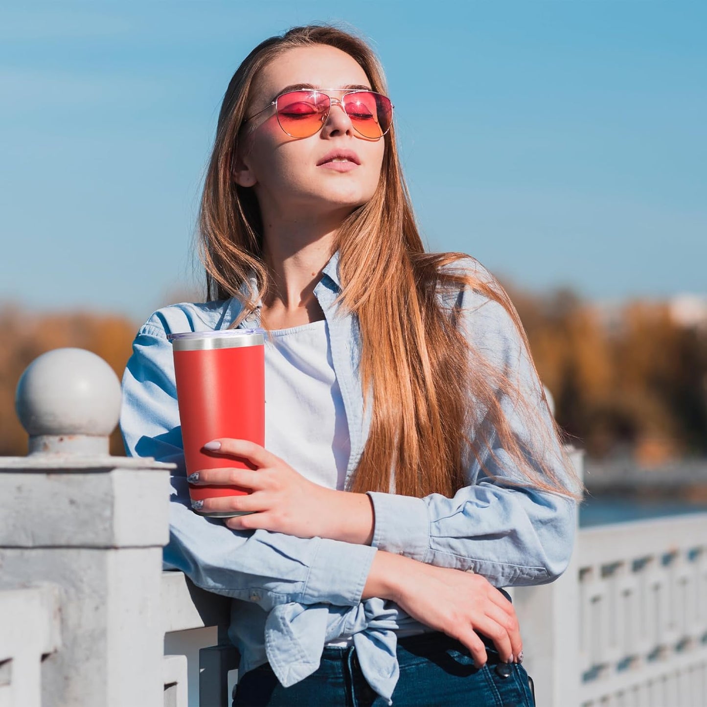 20 oz Tumbler Coffee Tavel Tumblers Bulk with Lid Stainless Steel Double Wall Vacuum Insulated Mug Powder Coated Cups fit Car Cupholder for Hot and Cold - Red, 8Pack