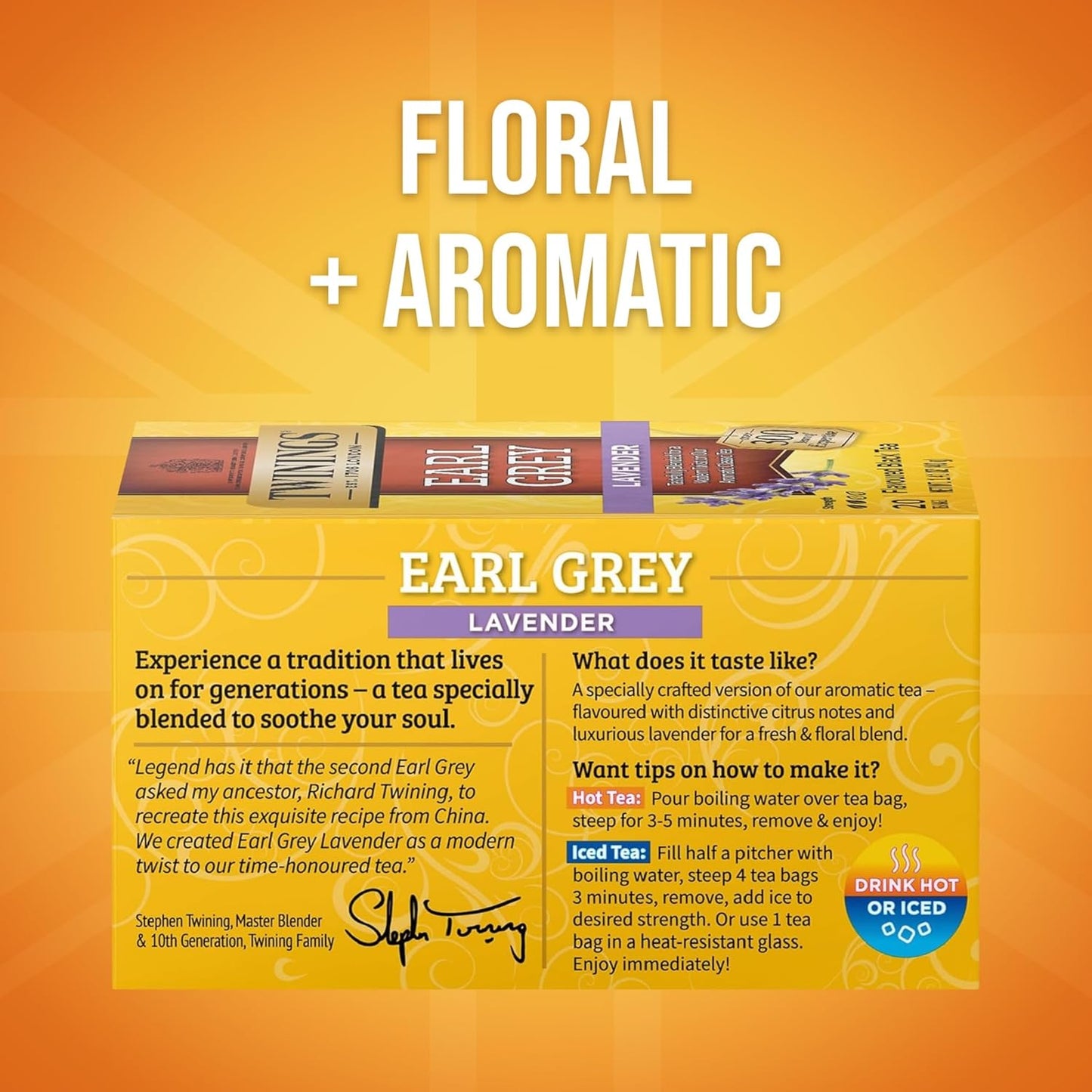 Twinings Earl Grey Lavender Black Tea Individually Wrapped Bags, 20 Count (Pack of 1), Citrus, Bergamot & Floral, Caffeinated, Enjoy Hot or Iced, 20 Teabags