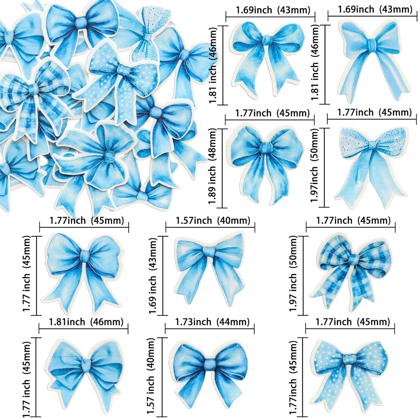 Gyufise 50Pcs Edible Blue Bowknot Cupcake Toppers Wafer Paper Bowknot Cake Dessert Picks Baby Shower Princess Cupcake Toppers for Birthday Party Decoration Supplies