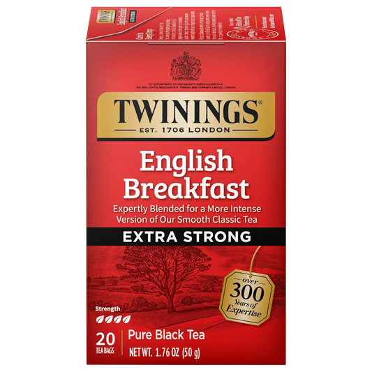 Twinings Extra Bold English Breakfast Black Tea Individually Wrapped Bags, 20 Count (Pack of 1), Robust, Caffeinated, Enjoy Hot or Iced, 20 Teabags