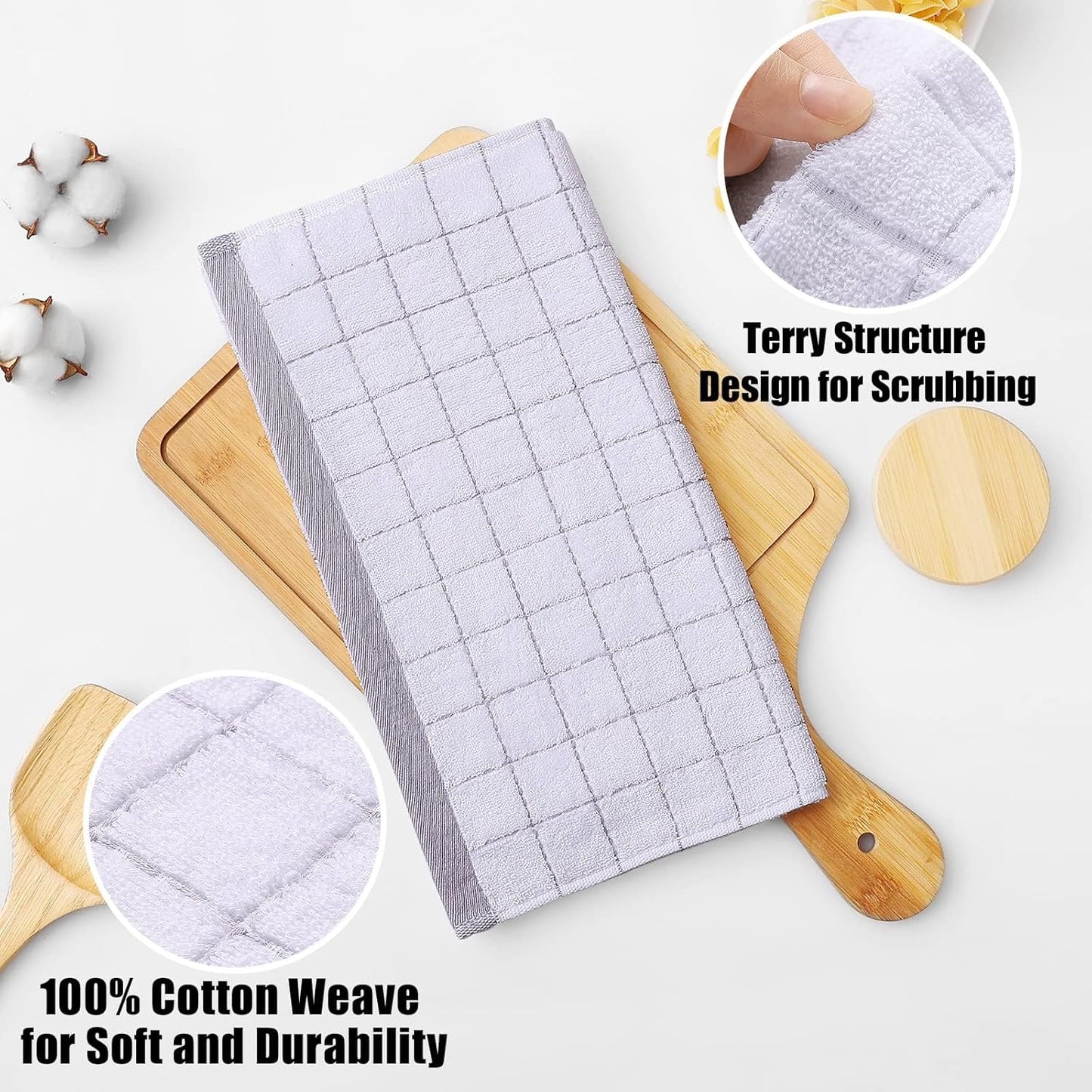 Homaxy 100% Cotton Terry Kitchen Dish Cloths, Ultra Soft and Absorbent Dish Towels for Kitchen, Suitable for Drying and Washing Dishes, 8 Pack, 12 x 12 Inches, White