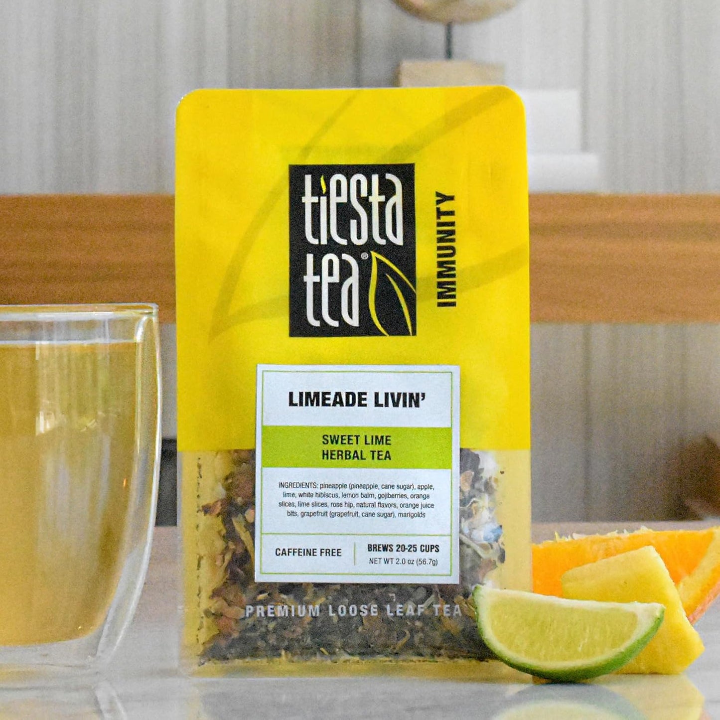 Tiesta Tea - Limeade Livin, Loose Leaf, Sweet Lime Herbal Tea, Non-Caffeinated Fruit Blend, Make Hot or Iced Up to 25 Cups, 2 oz Resealable Pouch