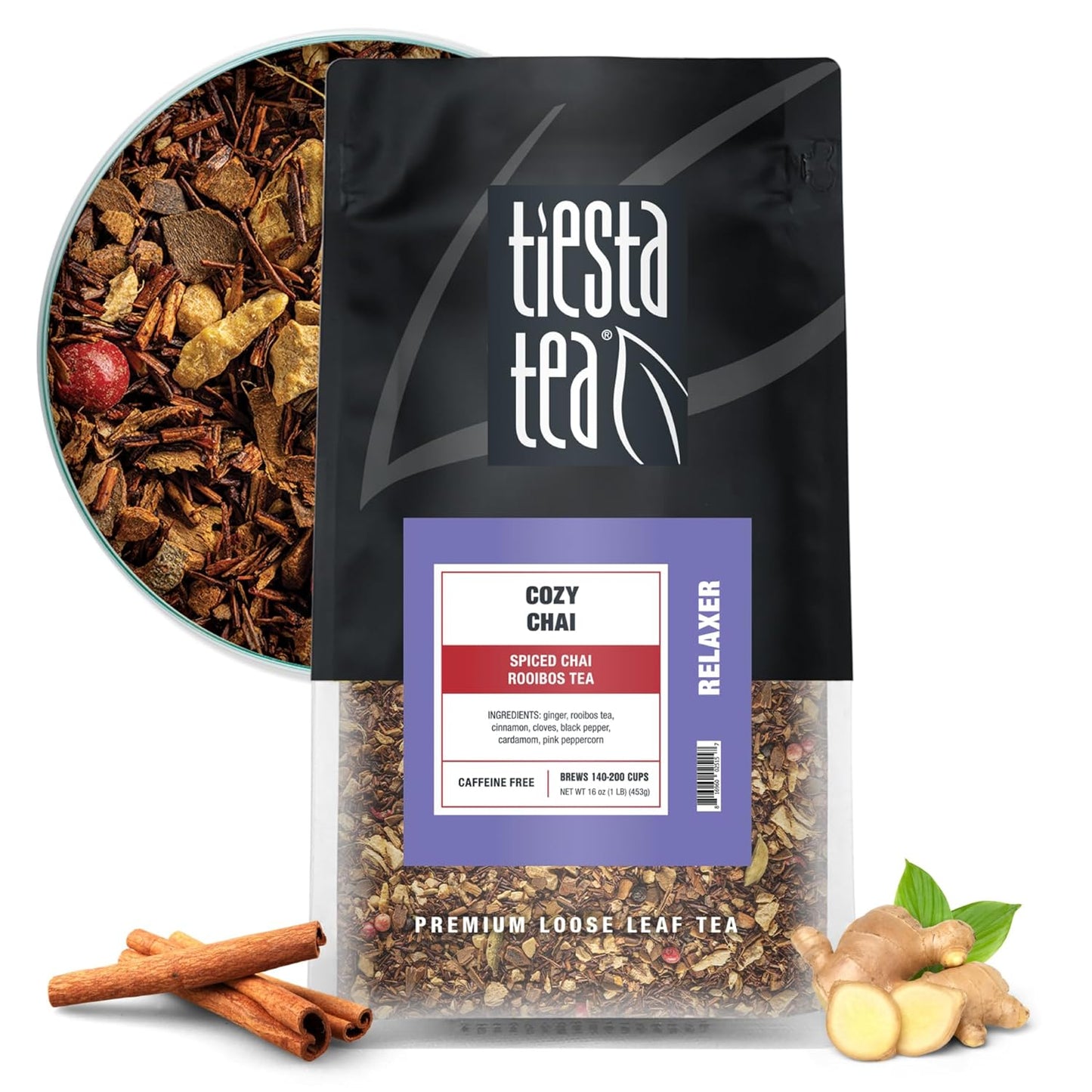 Tiesta Tea - Cozy Chai, Loose Leaf, Spiced Chai Rooibos Tea, Premium Caffeine-Free Herbal Blend, Makes Hot or Iced & Up to 200 Cups, 16oz Resealable Bulk Pouch