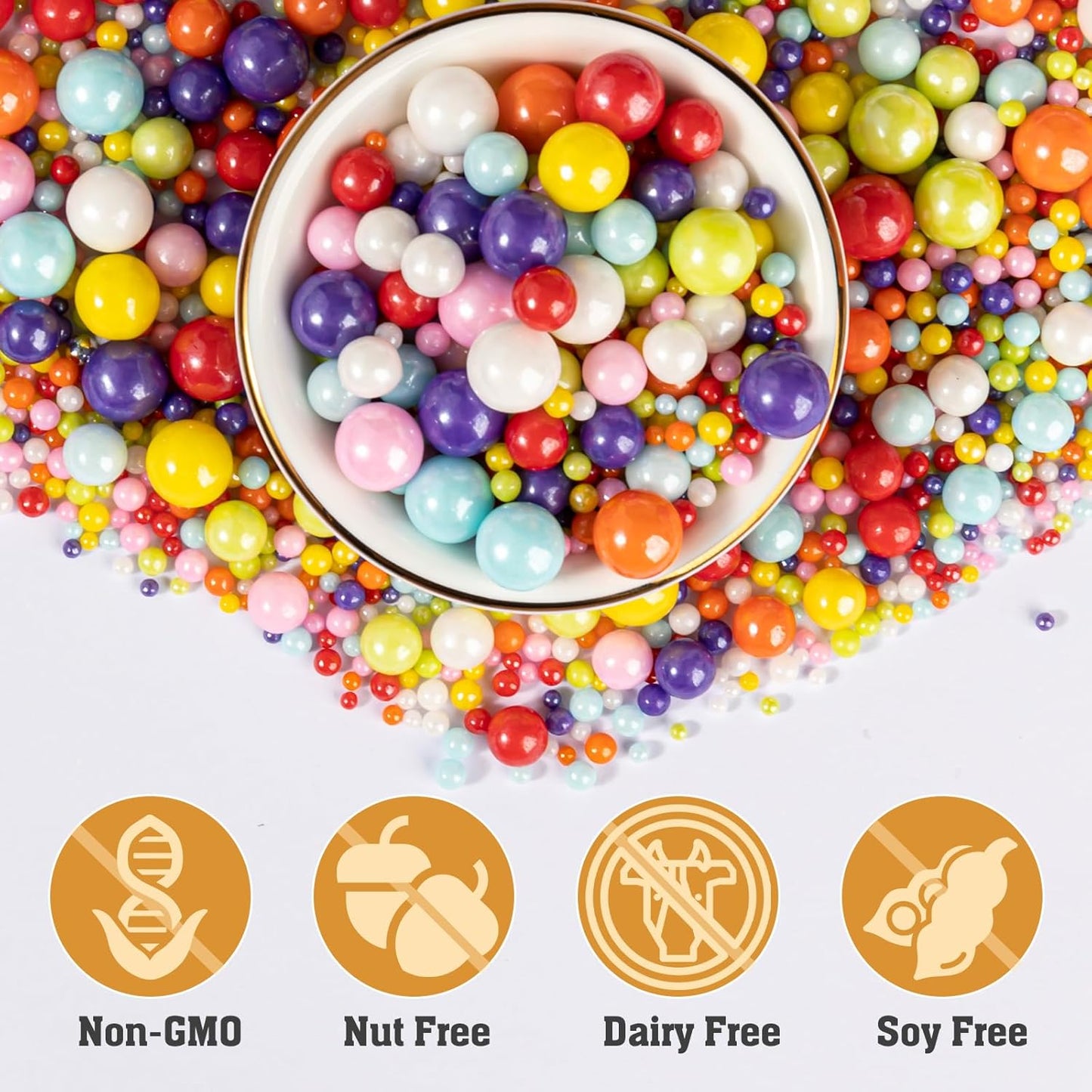 Twisweet Rainbow Pearl Sprinkles for Cake Decorating, Edible Sugar Pearls for Baking, Mix Size, Cake Topper Cupcake Cookie Ice Cream Dessert Decorations, Easter Birthday Summer Party Supplies (130g/4.58oz)