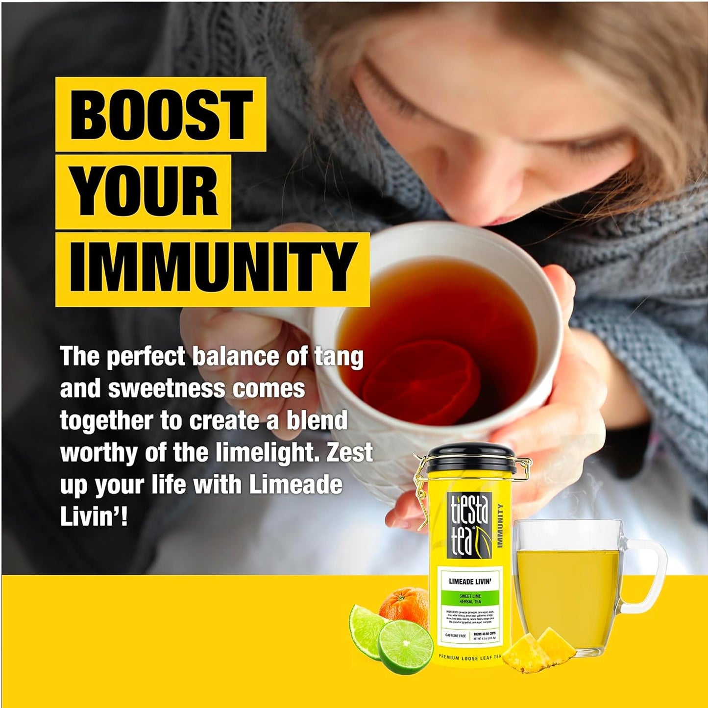 Tiesta Tea - Limeade Livin, Loose Leaf, Sweet Lime Herbal Tea, Non-Caffeinated Fruit Blend, Makes Hot or Iced & Up to 50 Cups, 4oz Refillable Tin