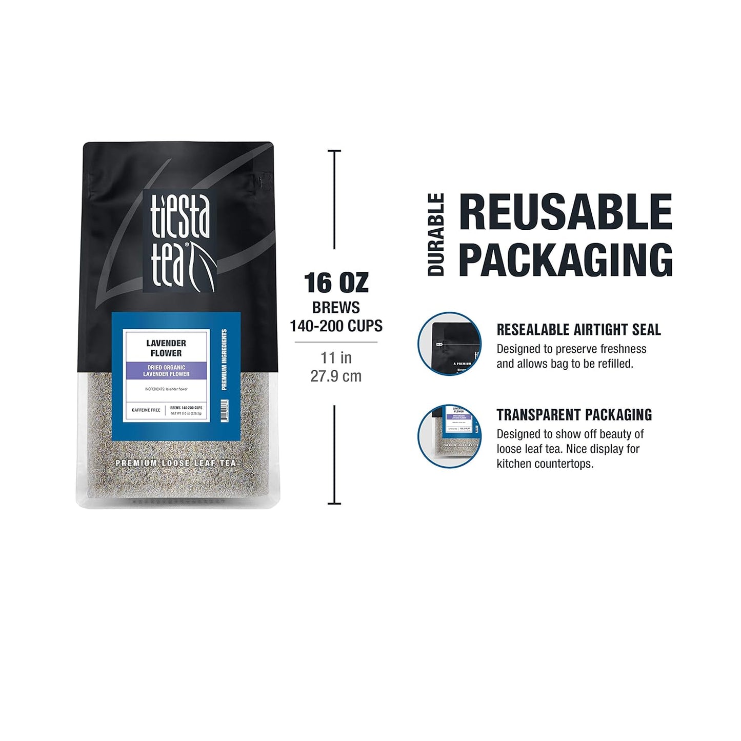 Tiesta Tea - Dried Organic Lavender Flower, Loose Leaf, Premium Non-Caffeinated Blend, Make Hot or Iced, Raw Edible Lavender Buds, Rich Flavors, 8oz Resealable Bulk Pouch