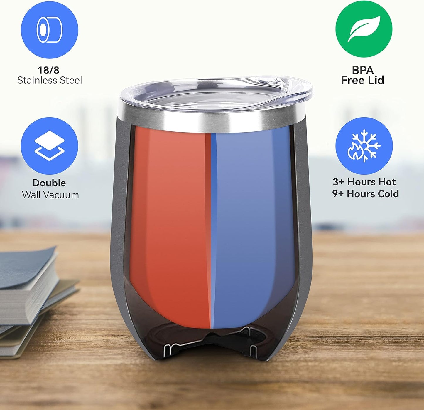 DOMICARE Stainless Steel Wine Tumbler Bulk with Lid, Personalized Insulated Tumblers Set, 12oz Travel Coffee Cups Pack of 1, Gray