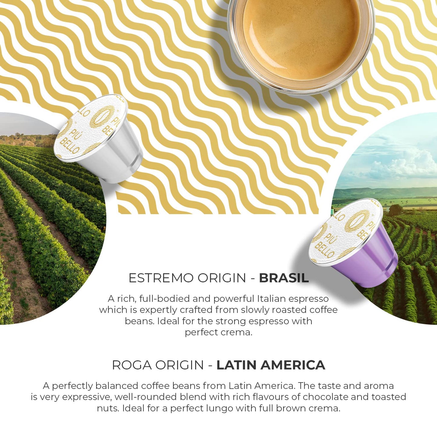 Piu Bello Espresso Coffee Pods for Nespresso Original Machines – Variety Pack – Light Roast, Dark Roast, Chocolate, Nuts, Caramel – Rich & Balanced Taste, Kosher (6-Flavor Multipack, 60 Count)