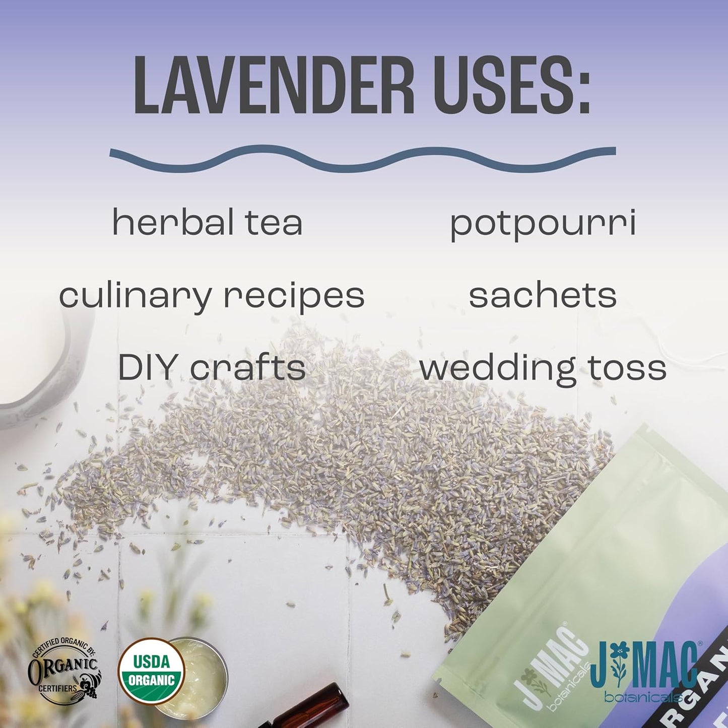 J MAC BOTANICALS, Organic Lavender Buds (16 oz, 1 Pound Bag) Bulk, Dried Flowers, Flower