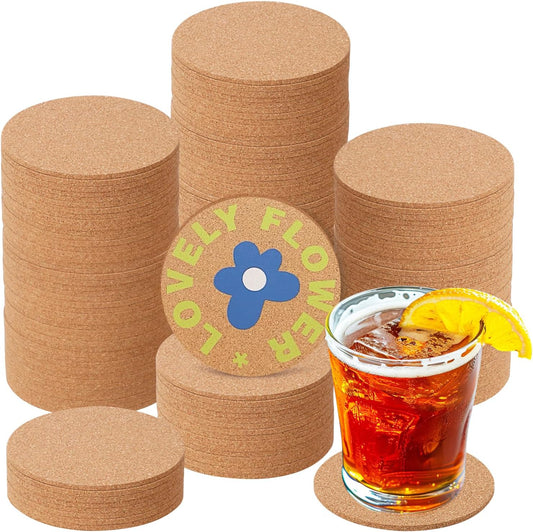 150 Pieces 4 Inch Cork Coasters for Drinks, 100 mm Round Cork Coasters, Non-Slip, Heat-Resistant, Absorbent & Reusable, Perfect for DIY Crafts and Home Tabletop Decoration