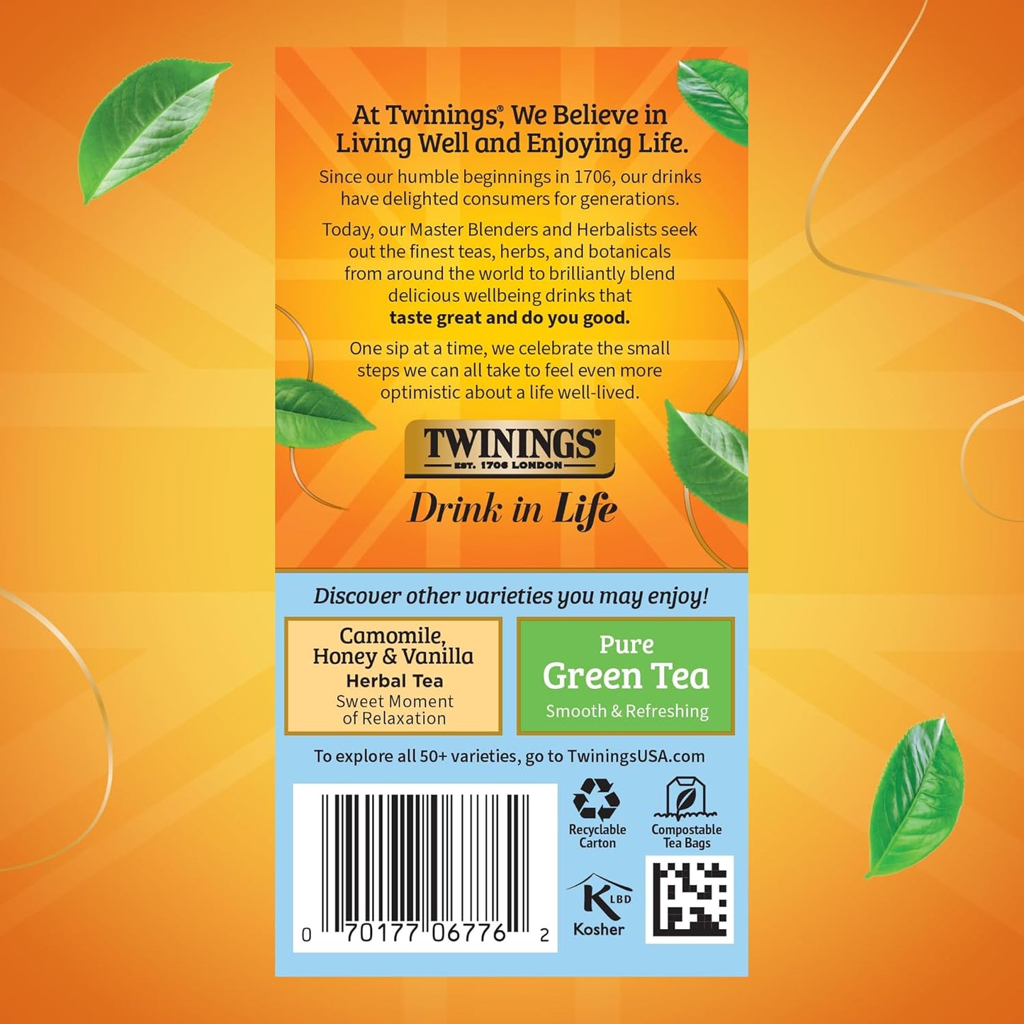 Twinings Pure Camomile Herbal Tea Individually Wrapped Bags, Calming & Delicate, 20 Count (Pack of 6), Naturally Caffeine-Free, Enjoy Hot or Iced, 120 Teabags