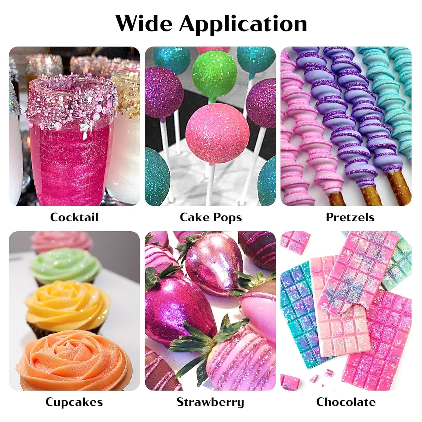 Edible Glitter for Cocktails - 6 Colors Luster Dust Edible Drink Glitter Food Grade Metallic Shimmer Powder Cake Sprinkles for Beverage Chocolate Candy, 5g/Bottle