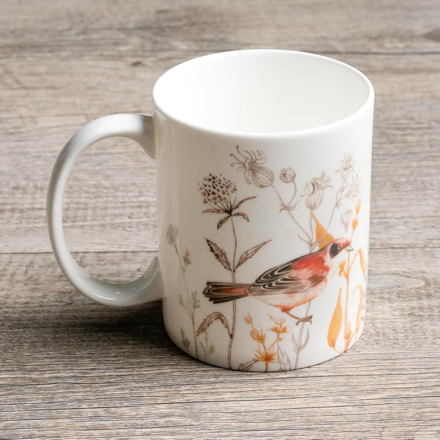 Maison d' Hermine Coffee Mug with Handles Fine Bone China Mugs Pack of One Tea Cups for Hot Beverages Cappuccino Latte Home Office Perfect for Gift (Meadow Florals - Beige Meadow Mornings, 15 Ounce)