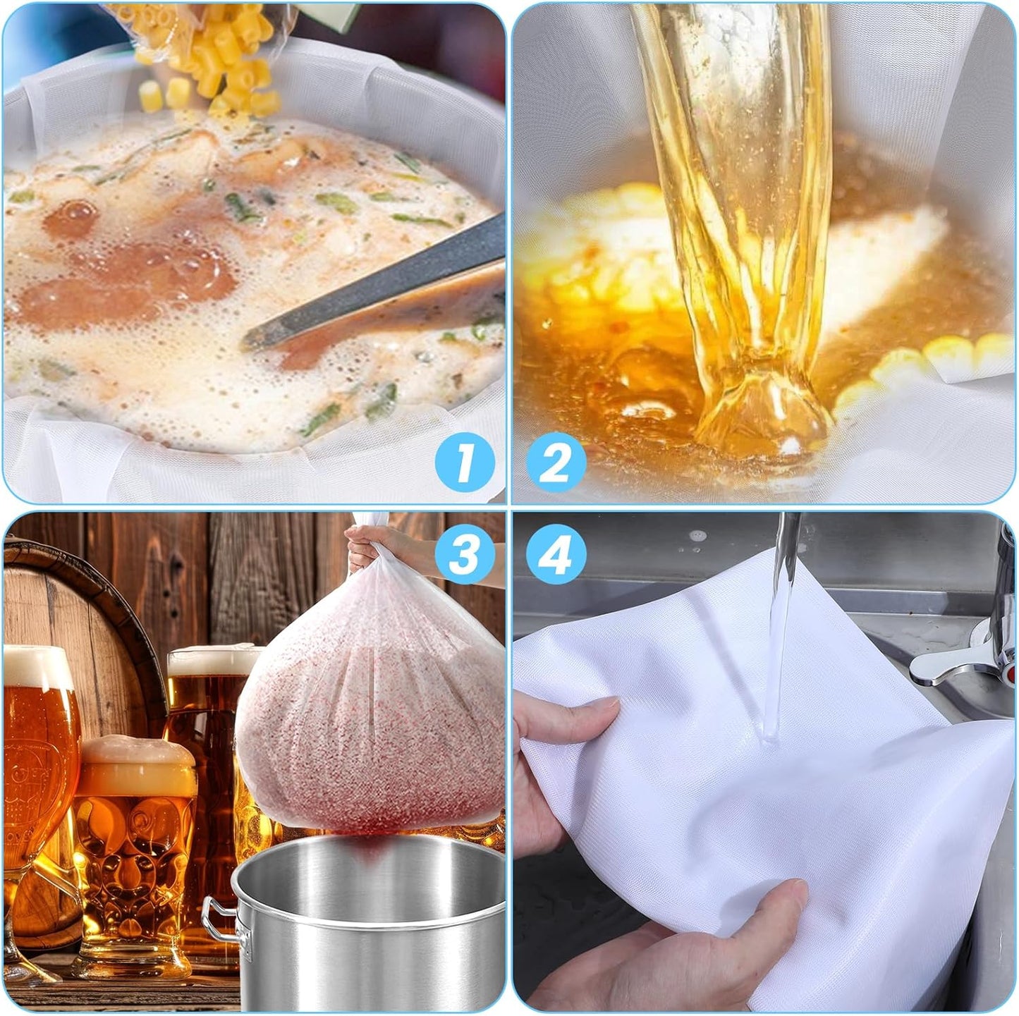 10 Pack 26"x22" Brew Bag, Extra Large Straining Bag, Reusable Fine Mesh Bag, White Drawstring Filter Bag for Beer, Nut Milk, Cold Brew, Wine, Coffee, Tea, Grain