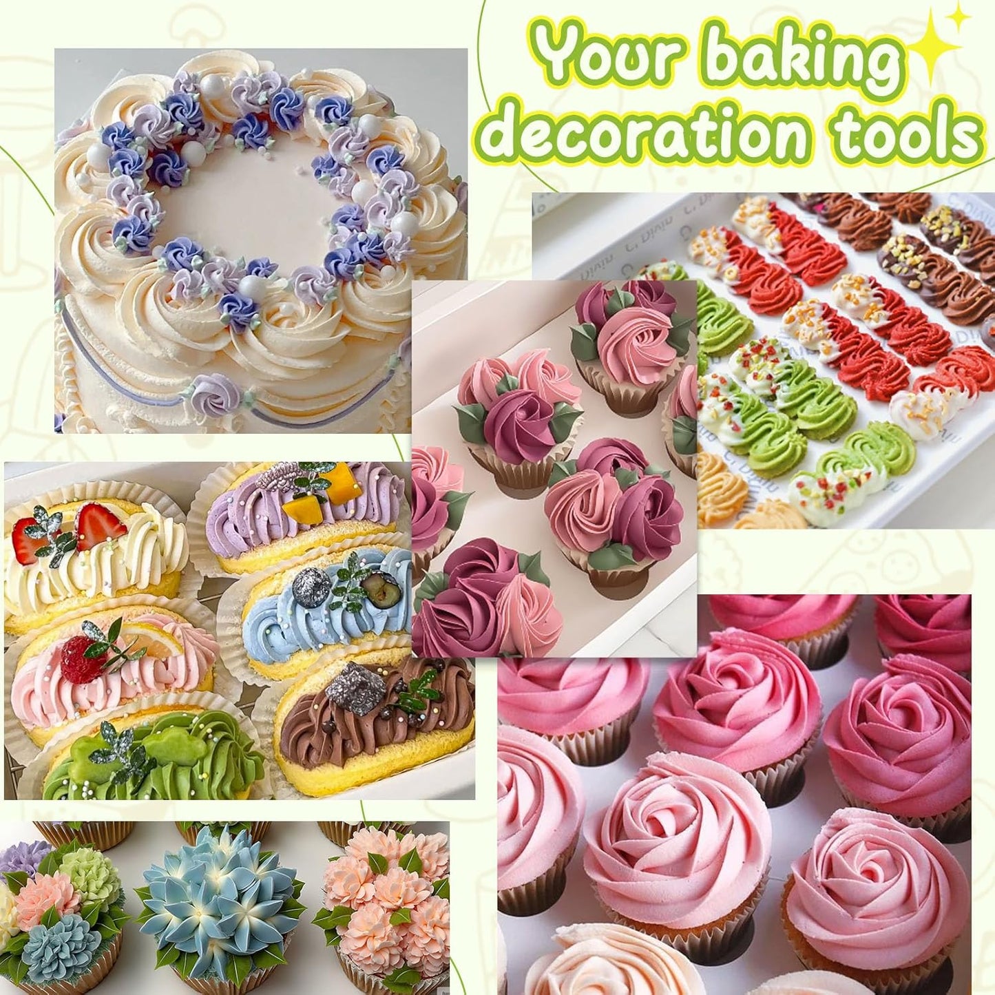 Hendiy 3pcs 2D Cake Piping Tips with 20 Piping Bags, Large Piping Nozzles Decorating Tips, Cake Baking Tools for Cookie Icing Cupcakes, Buttercream,Birthday Cake, Cupcake, DIY Art