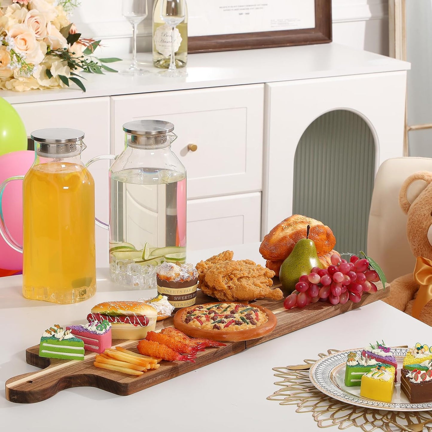 Large Acacia Charcuterie Board Wood Charcuterie Boards with Handles Foldable Travel Wooden Serving Cheese Boards for Party Food Appetizers Housewarming Gift Meat Party (23.6 x 8.7inch)