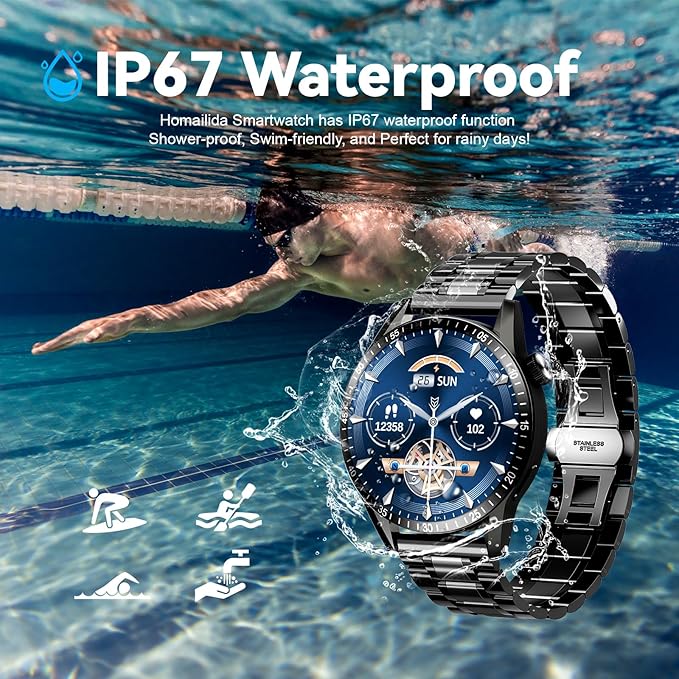 Smart Watch for Men with Answer/Make Calls, 1.39" HD Always Display Fitness Tracker Watch with Waterproof 190+Sports Modes Health Monitor Sleep Monitor for iOS Android (Black)