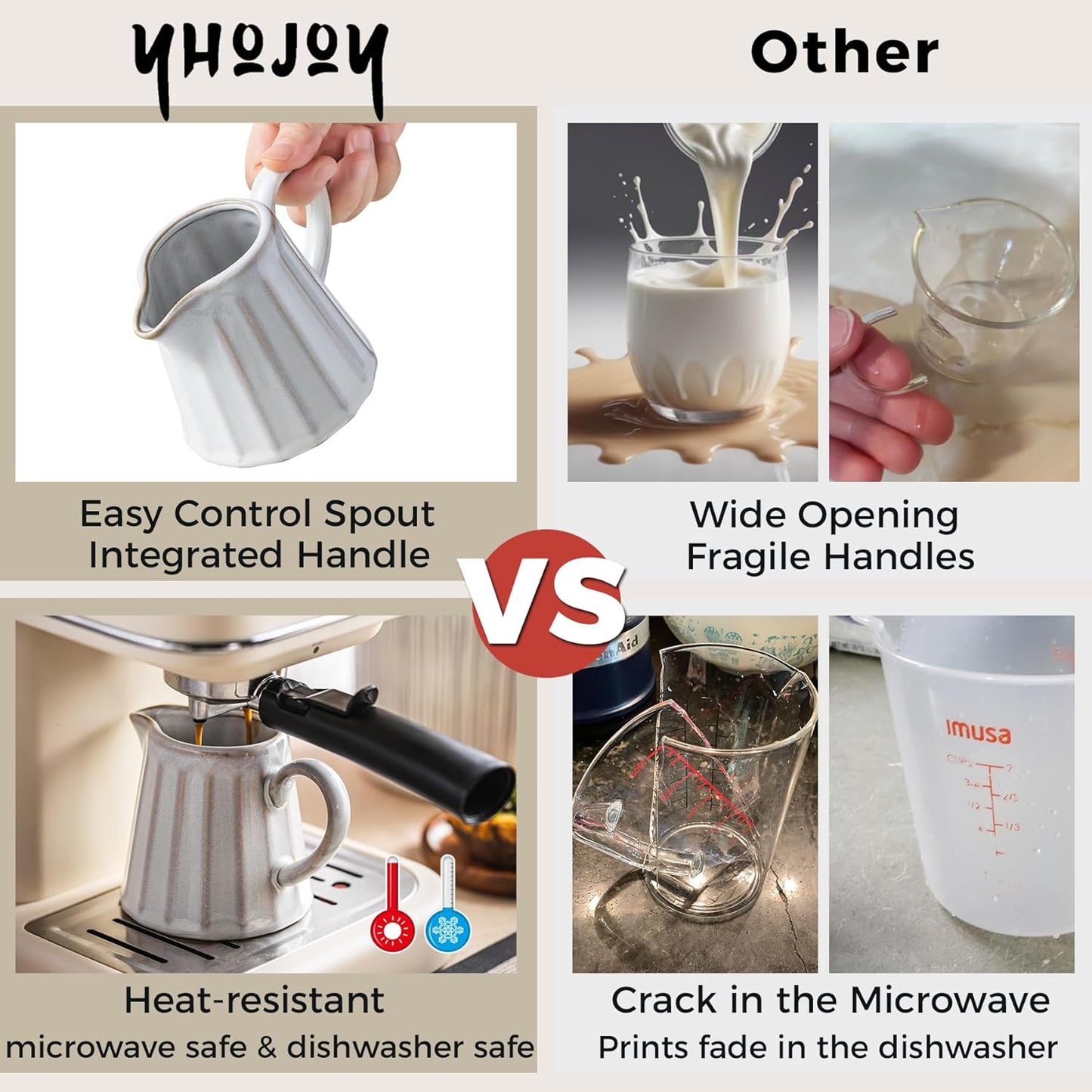 Ceramic Creamer Pitcher,17 Oz Coffee Creamer Container with Handle, Small Milk Pitcher Pourer for Sauces, Salad, Cream White