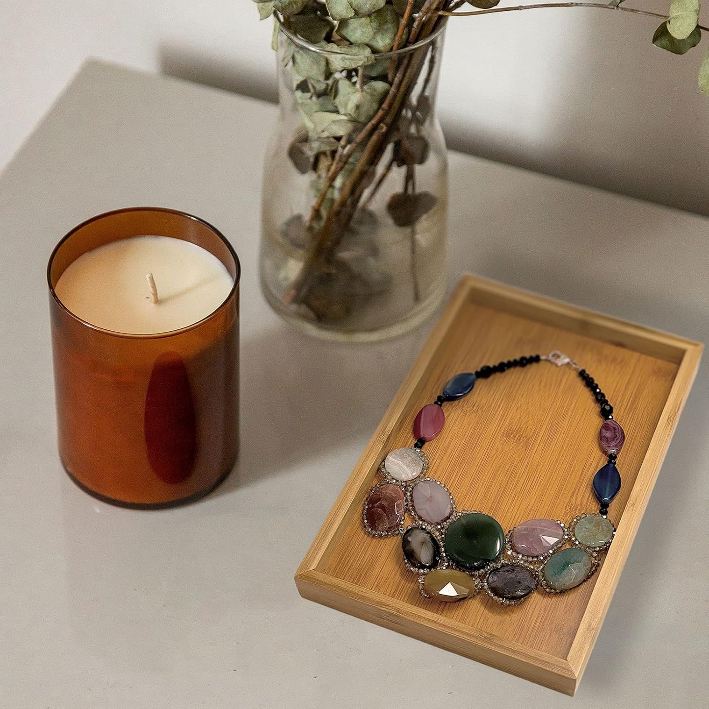 Bam & Boo - Natural Bamboo Serving Tray Modern Rectangular - for Food, Drinks, Decor, Vanity in Home, Kitchen, Bathroom, Coffee Table, Bed(Small, 11” x 7.5" x 1.2")