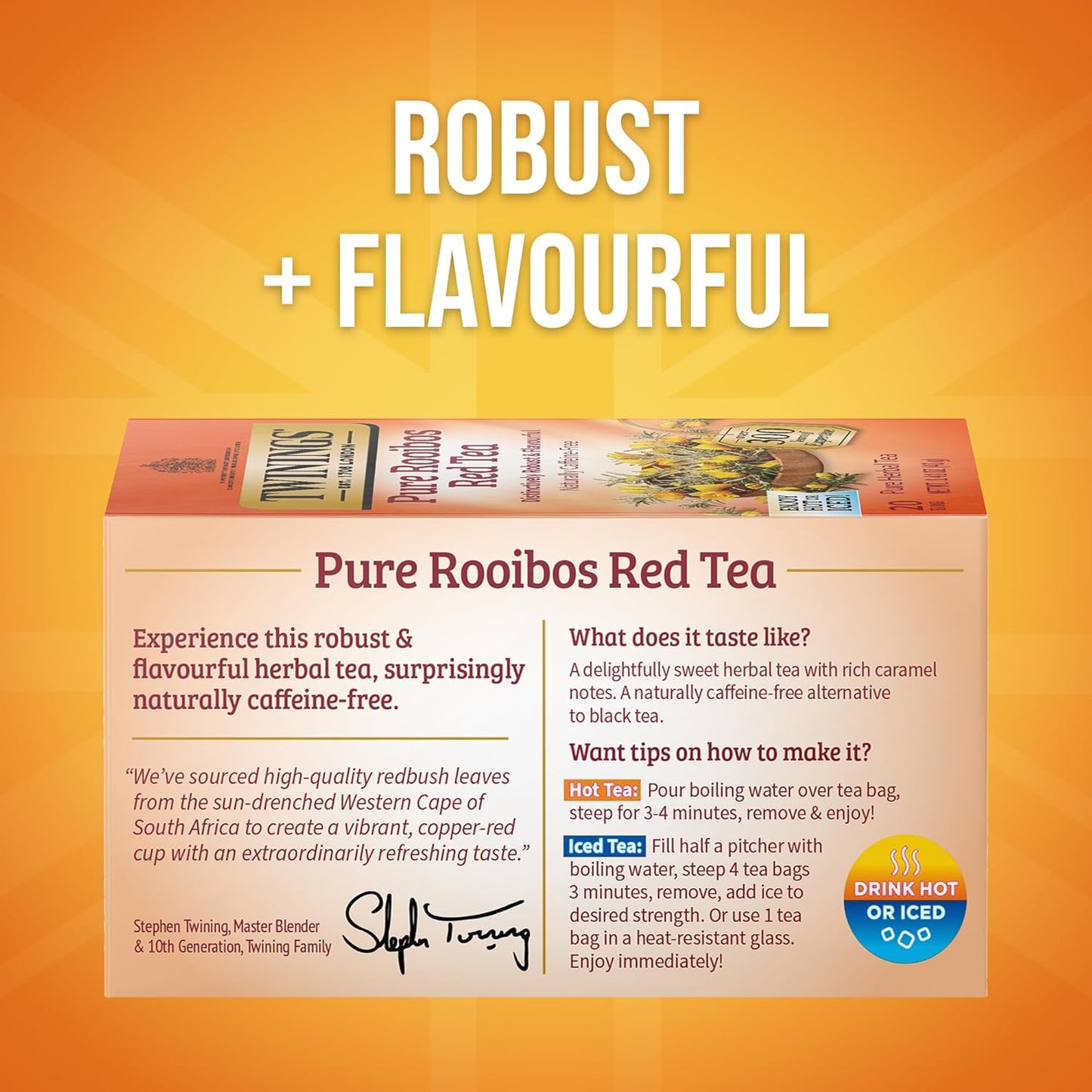 Twinings Pure Rooibos Red Herbal Tea Individually Wrapped Bags, 20 Count (Pack of 6), Sweet with Uplifting Aroma, Naturally Caffeine-Free, Enjoy Hot or Iced, 120 Teabags