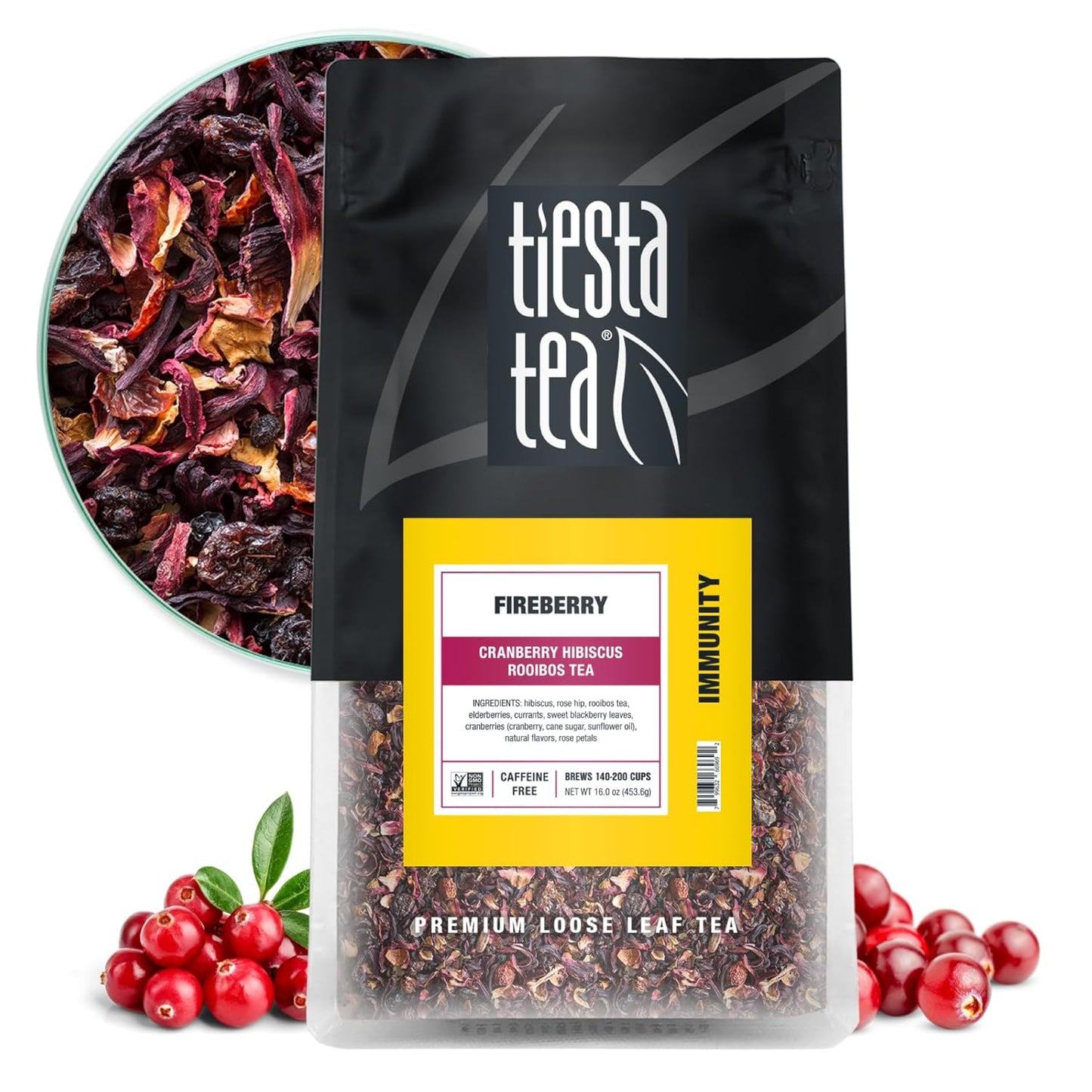 Tiesta Tea - Cranberry Hibiscus Rooibos Tea, Fireberry, Loose Leaf, Herbal Blend with Hibiscus, Cranberry, Currants, Rooibos, Enjoy Hot or Iced, 200 Cups in Resealable Pouch, 16 Ounce