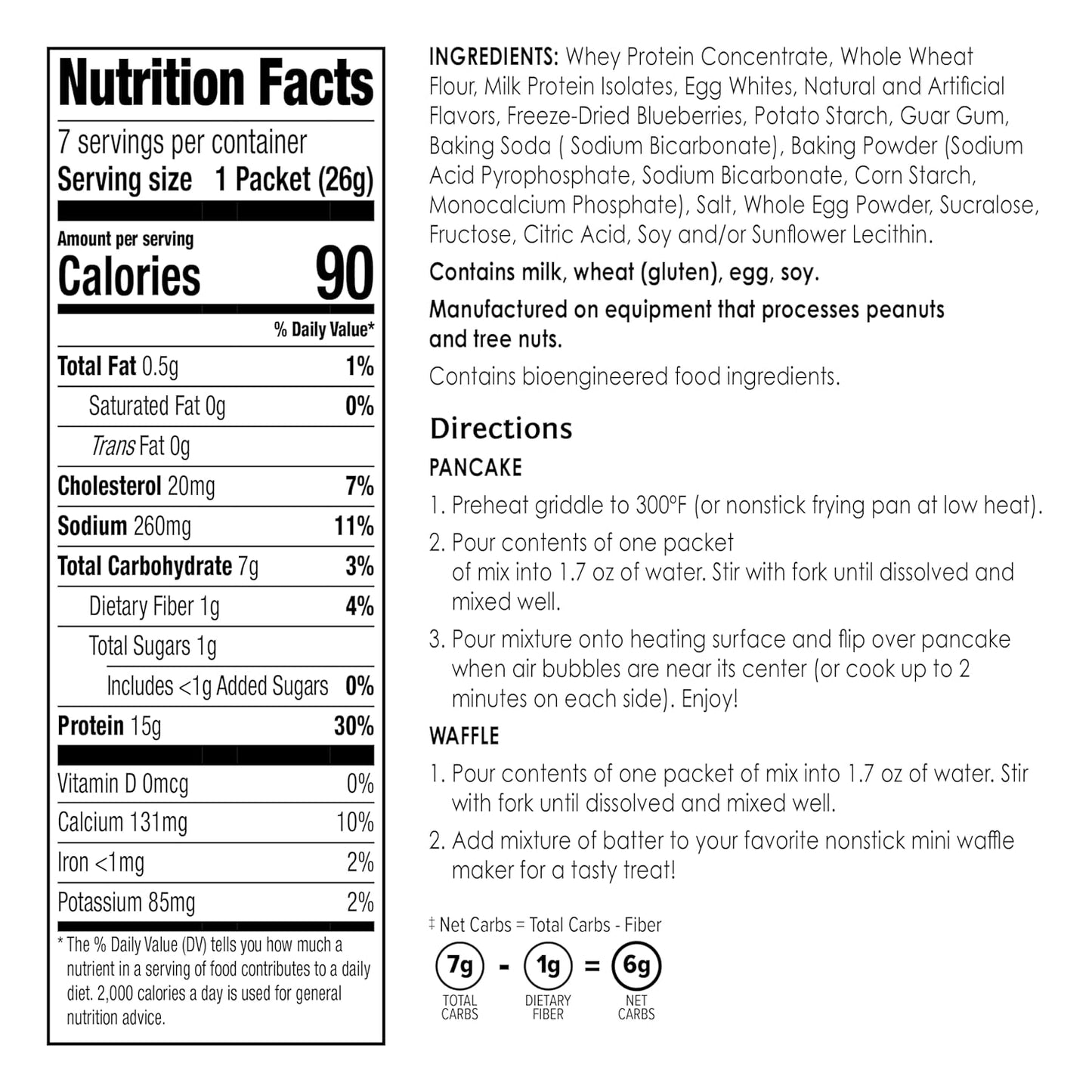 BariWise Protein Pancake & Waffle Mix, Blueberry, Low Sugar & Low Carb (7ct)