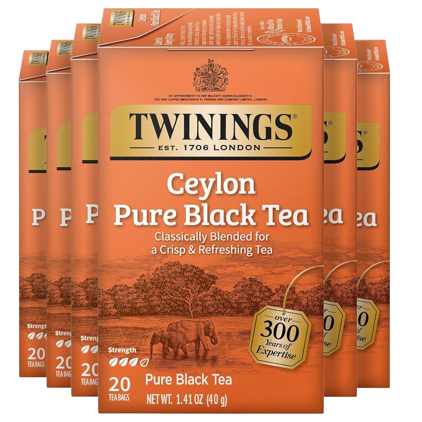 Twinings Ceylon Pure Black Tea Individually Wrapped Bags, 20 Count (Pack of 6), formerly Ceylon Orange Pekoe, Crisp, Refreshing, Caffeinated, Enjoy Hot or Iced, 120 Teabags