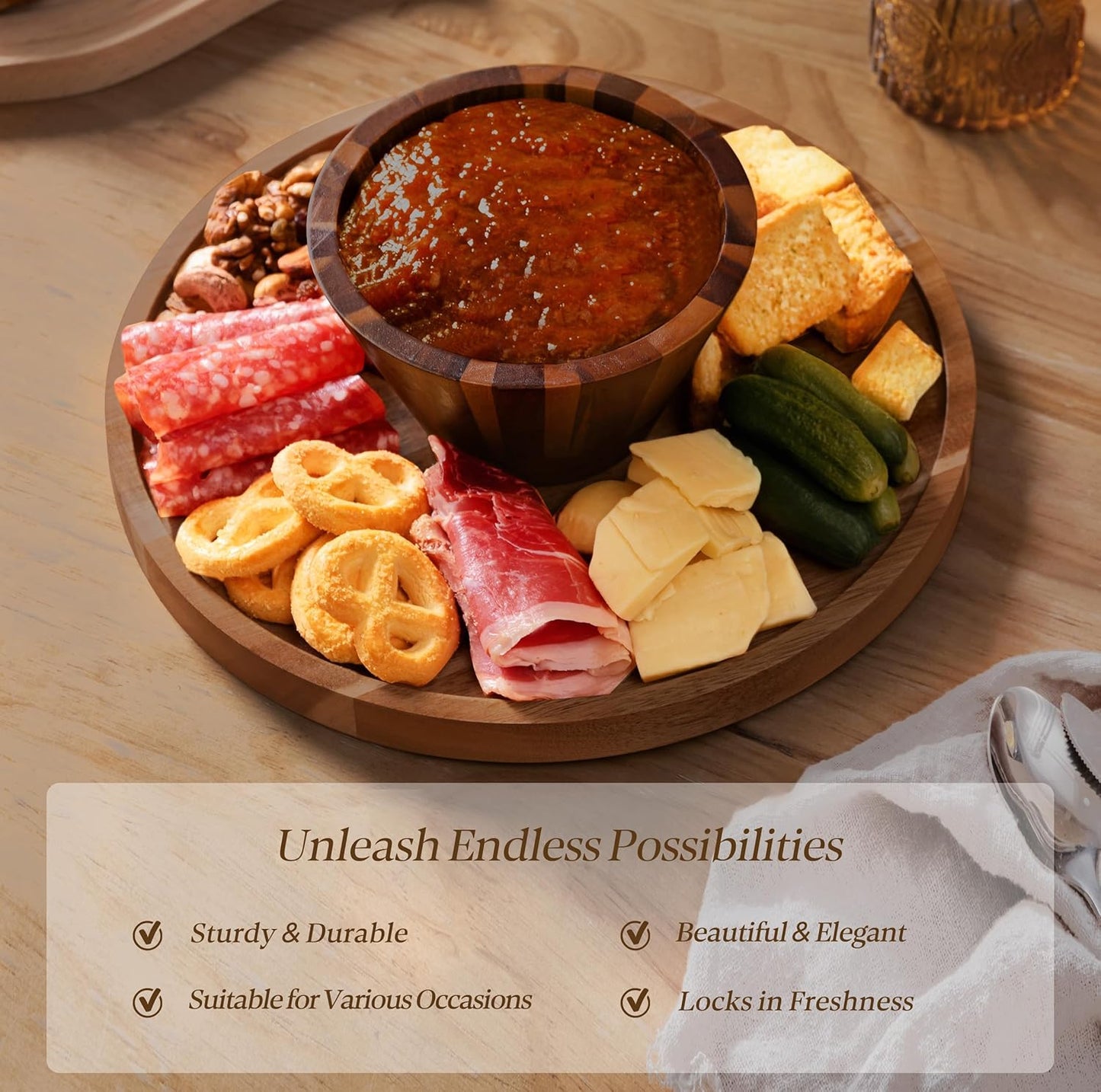 HBlife Cake Stand with Lid (11.4"), Multifunctional Cake Stand with Acrylic Dome, Acacia Wood 6-in-1 Cake Plate Display Stand with Cover for Baking Gifts, Birthday Kitchen Parties, Weddings