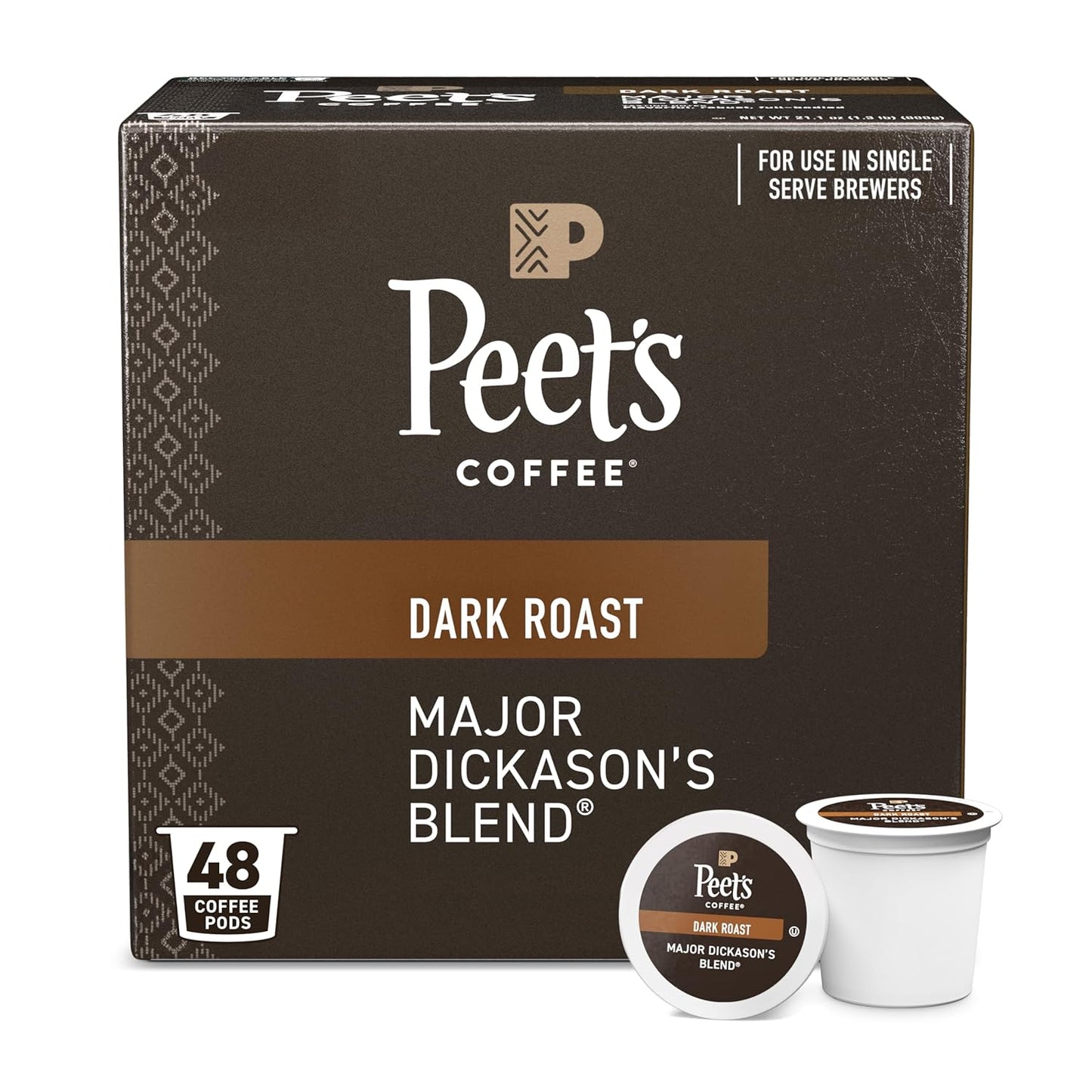 Peet's Coffee, Dark Roast Single Serve Coffee Pods - Major Dickason's Blend 48 Count (1 Box of 48 Pods)
