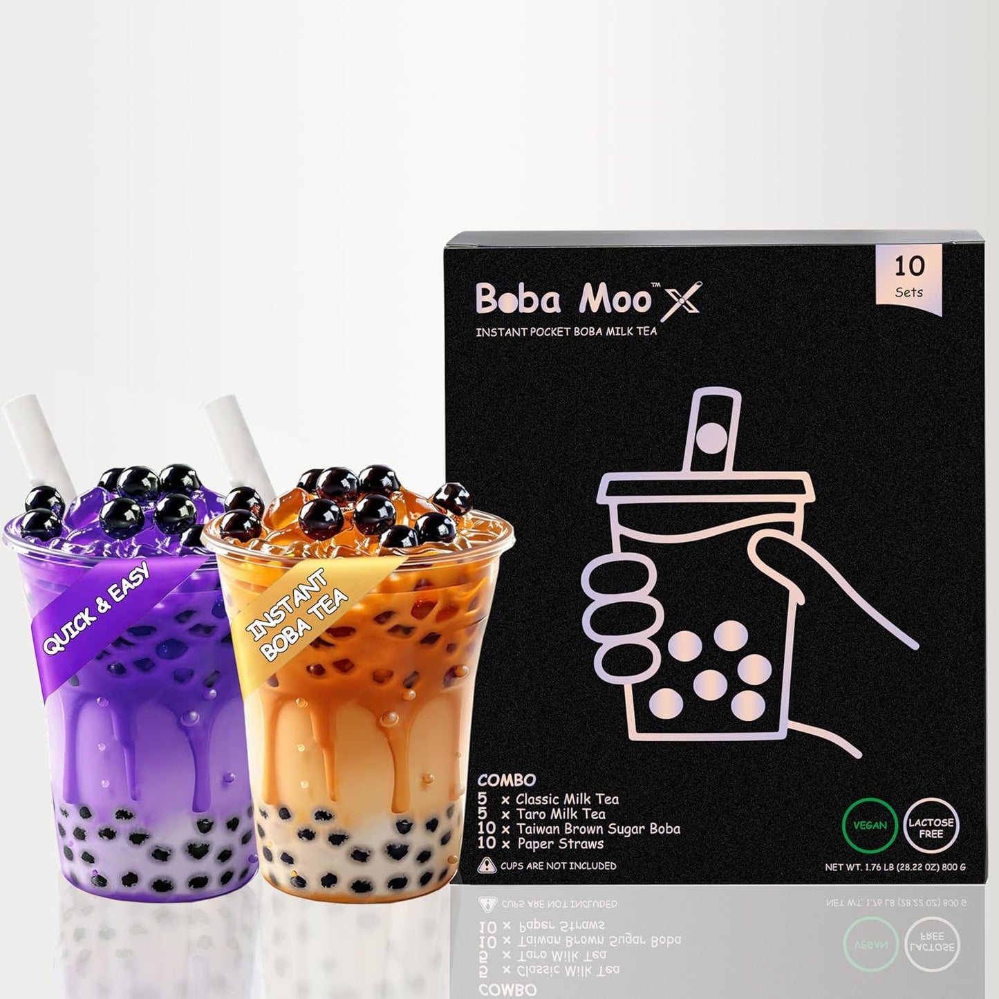Boba Moo X Premium Boba Tea Kit Combo (Classic & Taro) - Only 5,000 Kits Yearly, Small Batch Bubble Tea Kit With Boba Tapioca Pearls, Exceptional Taste & Chewiness, Vegan, Lactose-Free, 10 Servings