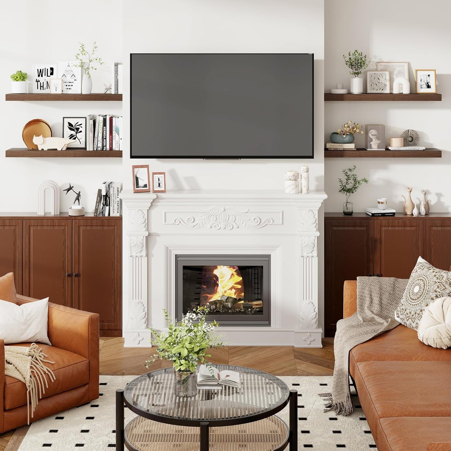 Heimlove 36 Inch Floating Shelves for Wall 8 Inch Deep Walnut Shelves Set of 2,Wall Mounted Rustic Wood Long Floating Shelf with Invisible Brackets for Bedroom Kitchen Living Room