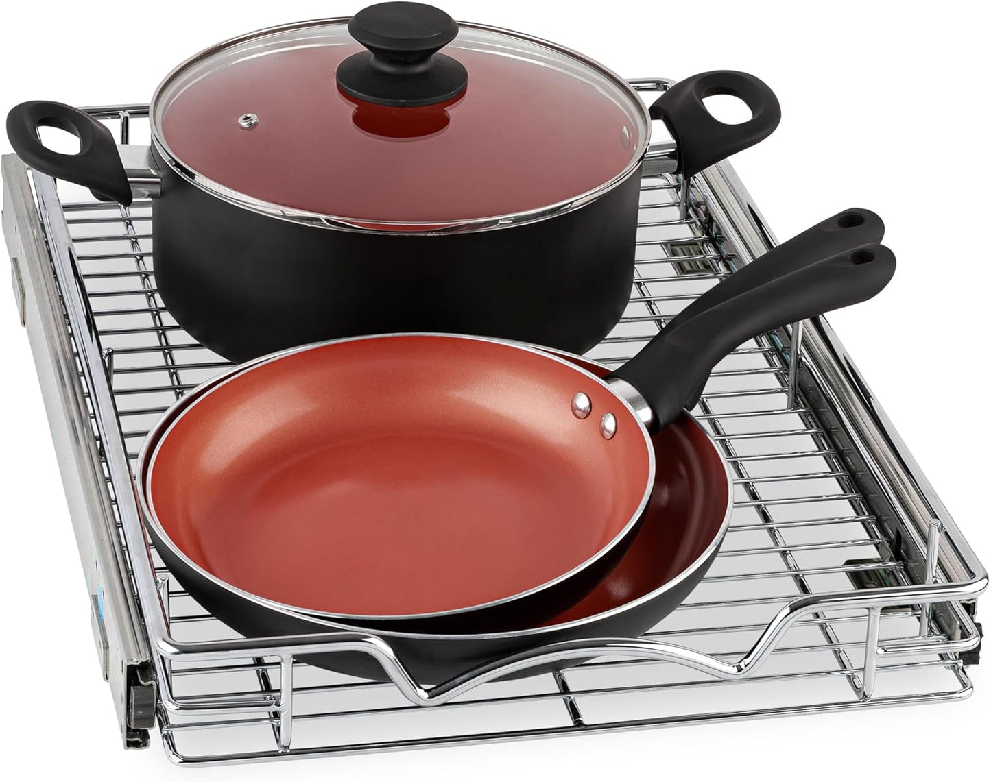 HOLDN’ STORAGE Pull Out Cabinet Organizer, Heavy Duty-w/Lifetime Limited Warranty -11”W x 18”D-Requires At Least 12-1/4” Cabinet Opening, Steel Metal Cabinet Drawers Slide Out, Chrome Finish