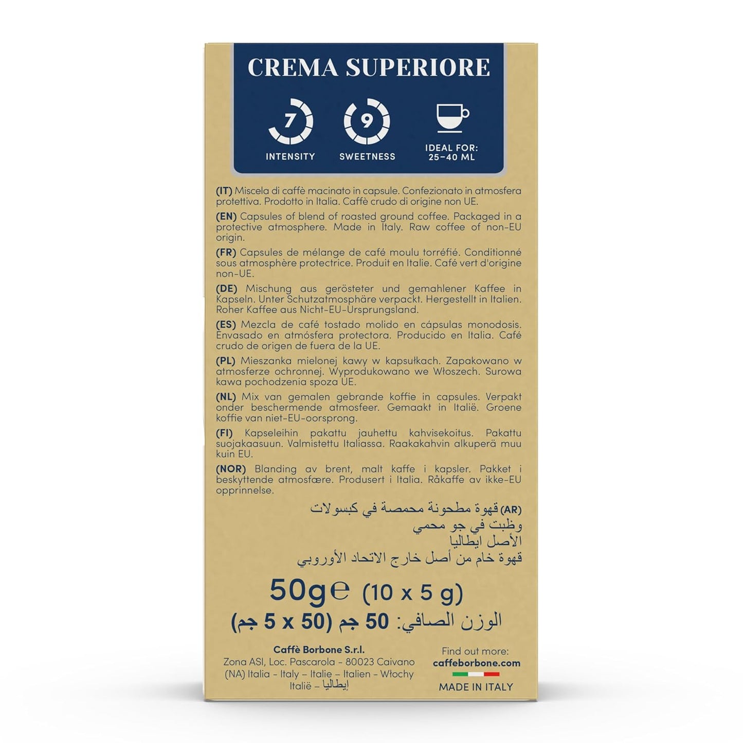 Caffe Borbone Aluminum Coffee Pods, Compatible with Nespresso Original Machines, Crema Superiore, Medium Roast, Creamy and Smooth, Genuine Italian Coffee - 50 Count
