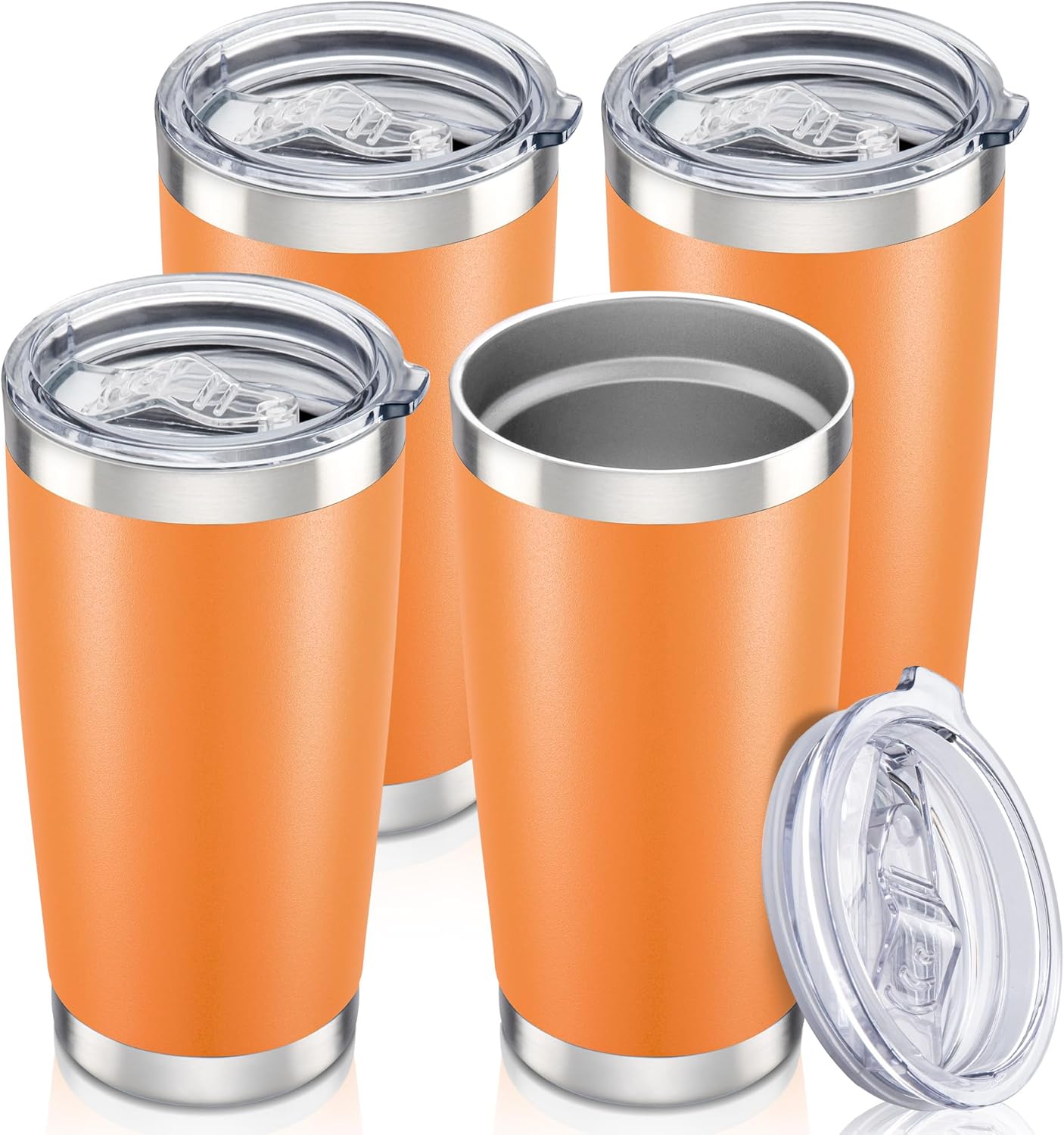 20 oz Tumbler with Lid Stainless Steel Insulated Tumblers Bulk Double Wall Vacuum Cups Powder Coated Travel Mug Keep Drinks Cold and Hot, Orange, 4 Pack