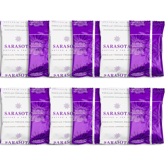 Sarasota Coffee Ground Packets | Gourmet Dark French Roast Ground Coffee Packs | Cubano European | Low Acid Mold Free Singles Individual Pouches for 12 Cup Coffee Maker | 2 Ounce Bags, 12 Count