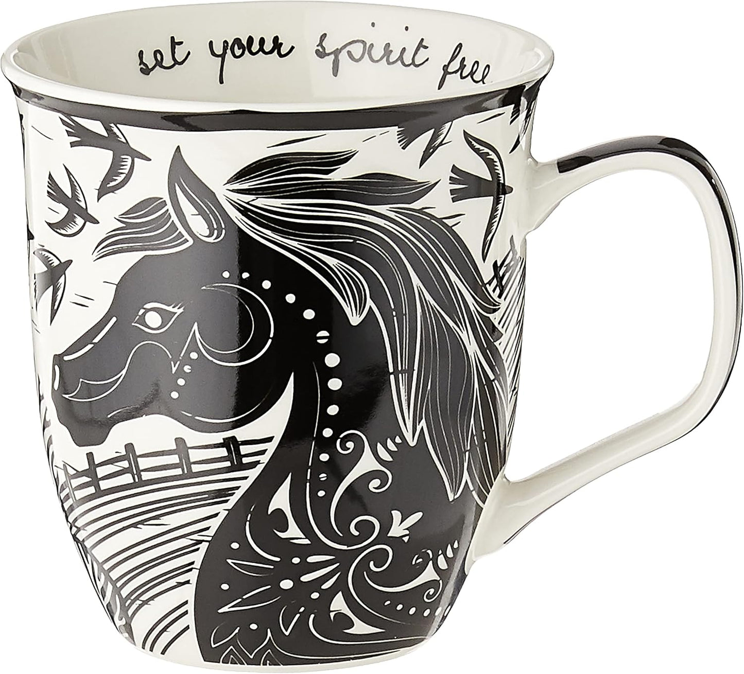 Karma Gifts 16 oz Black and White Boho Mug Horse - Cute Coffee and Tea Mug - Ceramic Coffee Mugs for Women and Men