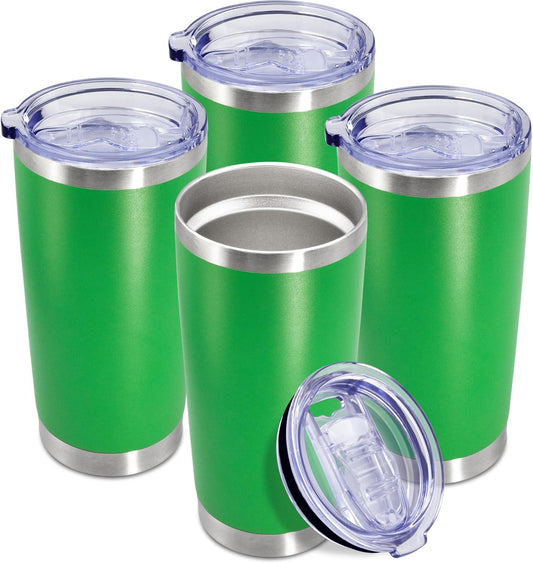 20 oz Tumbler Coffee Tavel Tumblers Bulk with Lid Stainless Steel Double Wall Vacuum Insulated Mug Powder Coated Cups fit Car Cupholder for Hot and Cold - Green, 4Pack